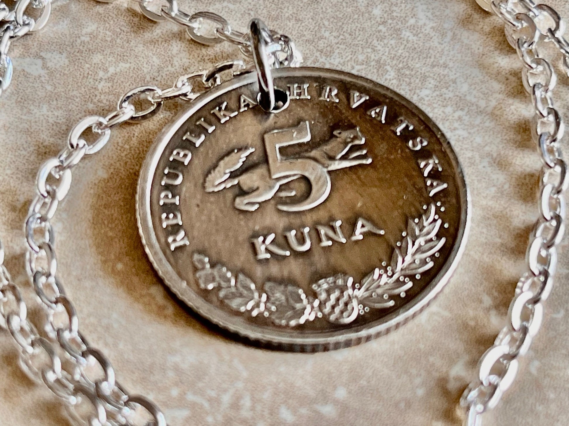 Croatia Coin Pendant 5 Kuna Croatian Bear Personal Necklace Old Vintage Handmade Jewelry Gift Friend Charm For Him Her World Coin Collector