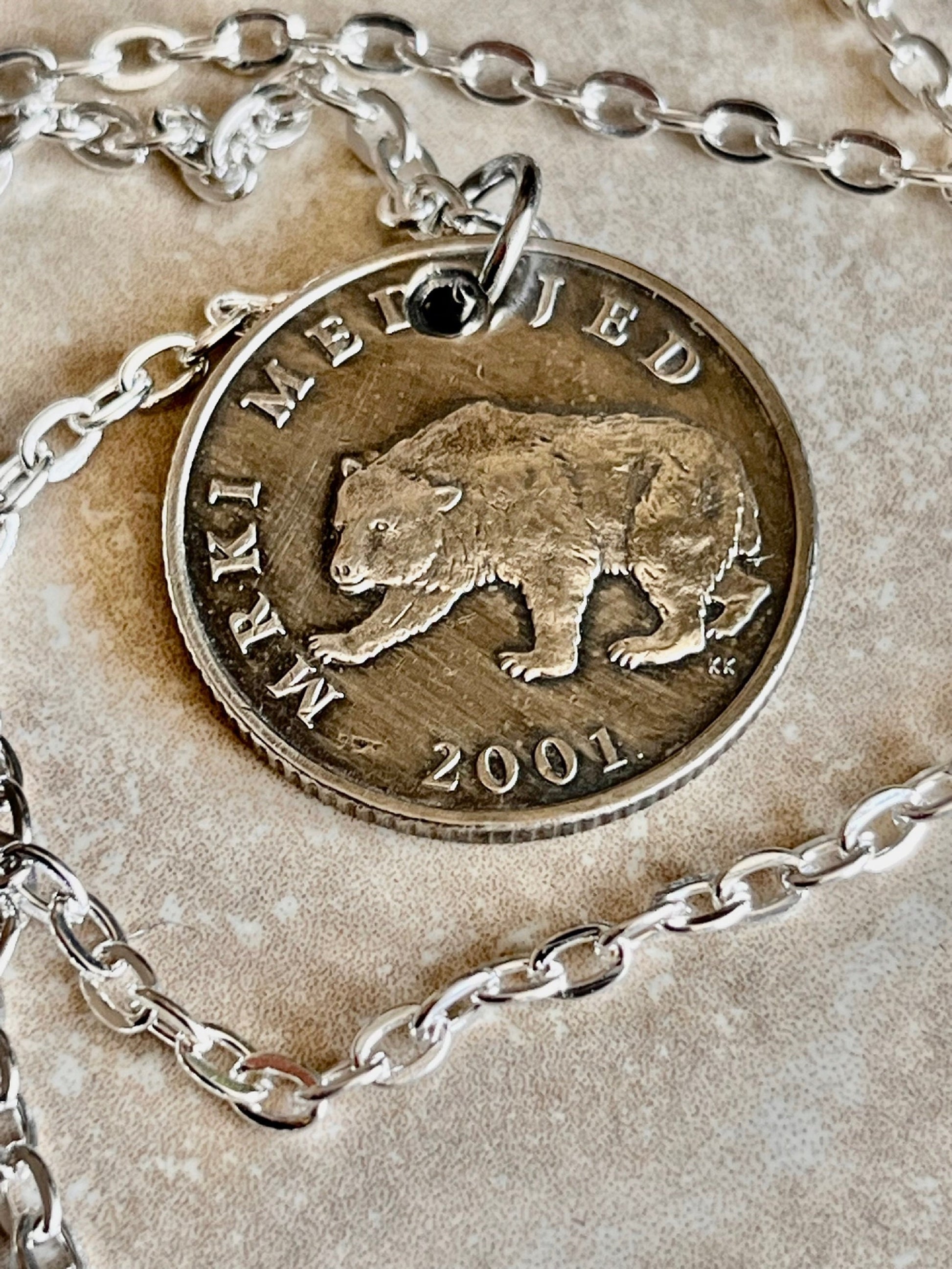 Croatia Coin Pendant 5 Kuna Croatian Bear Personal Necklace Old Vintage Handmade Jewelry Gift Friend Charm For Him Her World Coin Collector