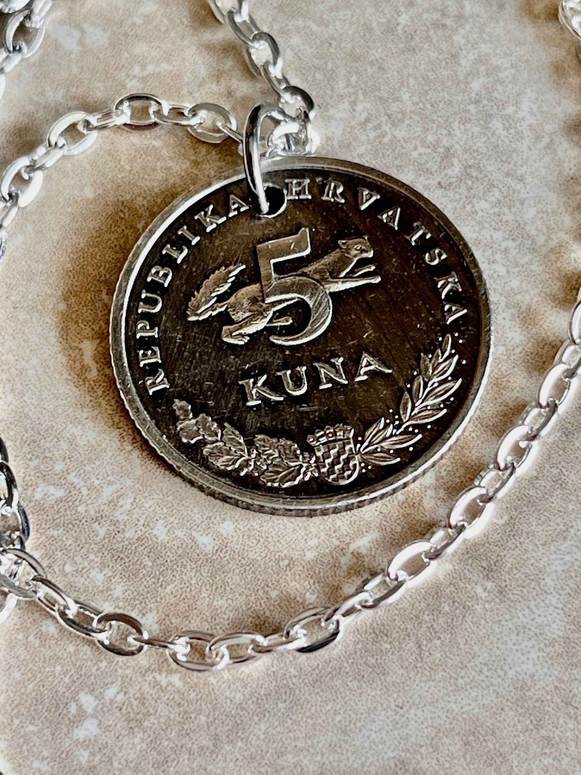 Croatia Coin Pendant 5 Kuna Croatian Bear Personal Necklace Old Vintage Handmade Jewelry Gift Friend Charm For Him Her World Coin Collector