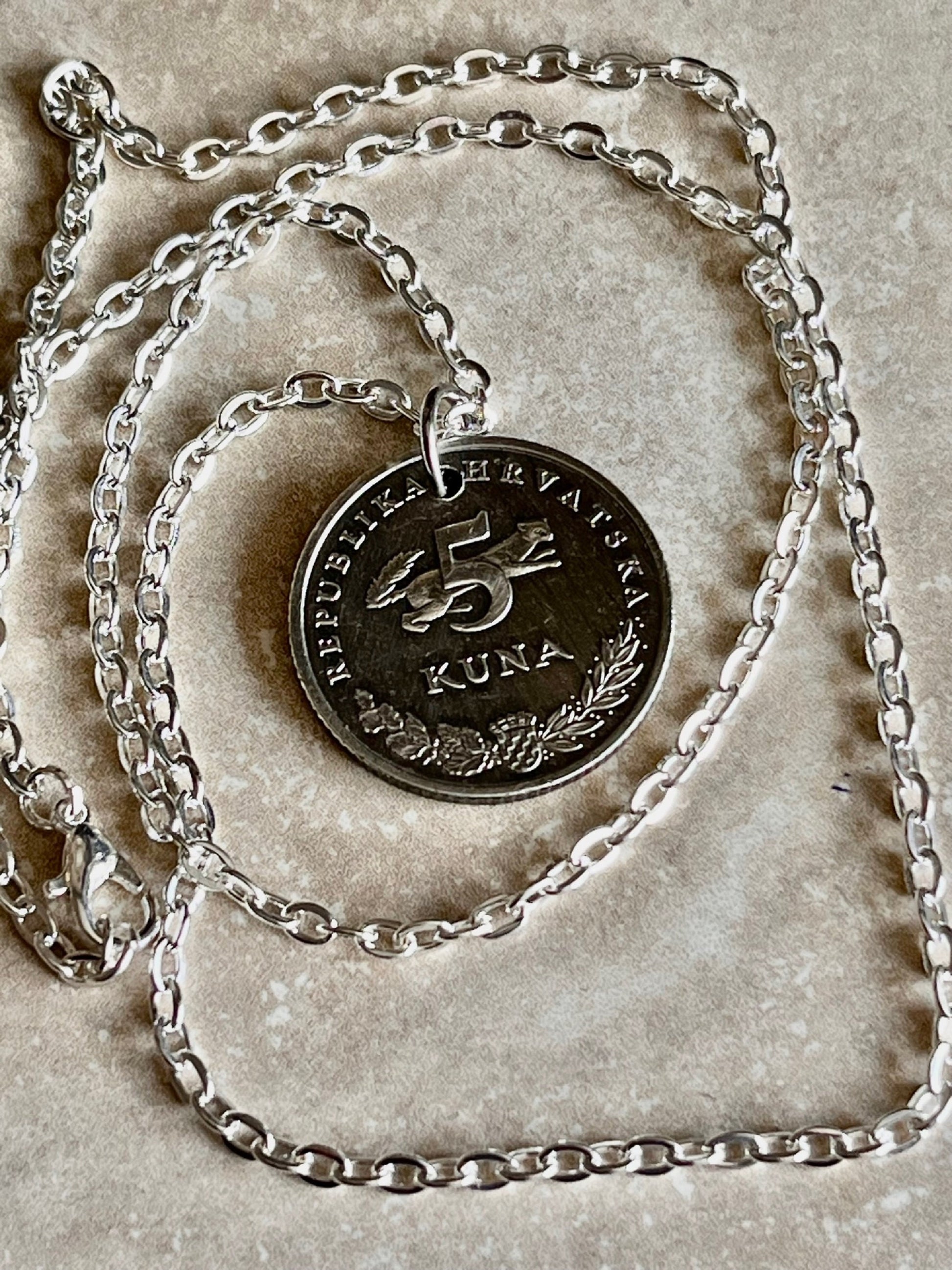 Croatia Coin Pendant 5 Kuna Croatian Bear Personal Necklace Old Vintage Handmade Jewelry Gift Friend Charm For Him Her World Coin Collector