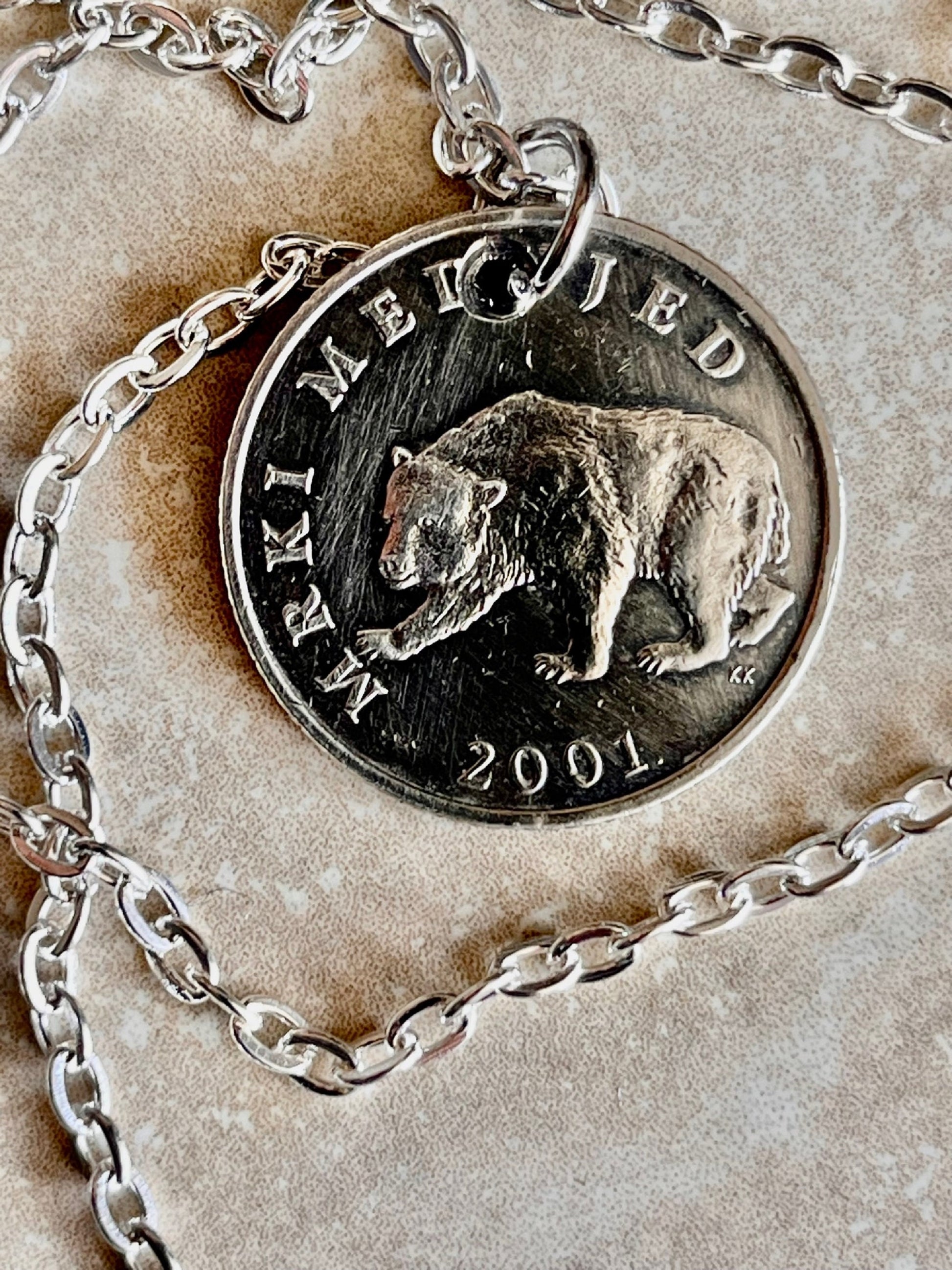 Croatia Coin Pendant 5 Kuna Croatian Bear Personal Necklace Old Vintage Handmade Jewelry Gift Friend Charm For Him Her World Coin Collector