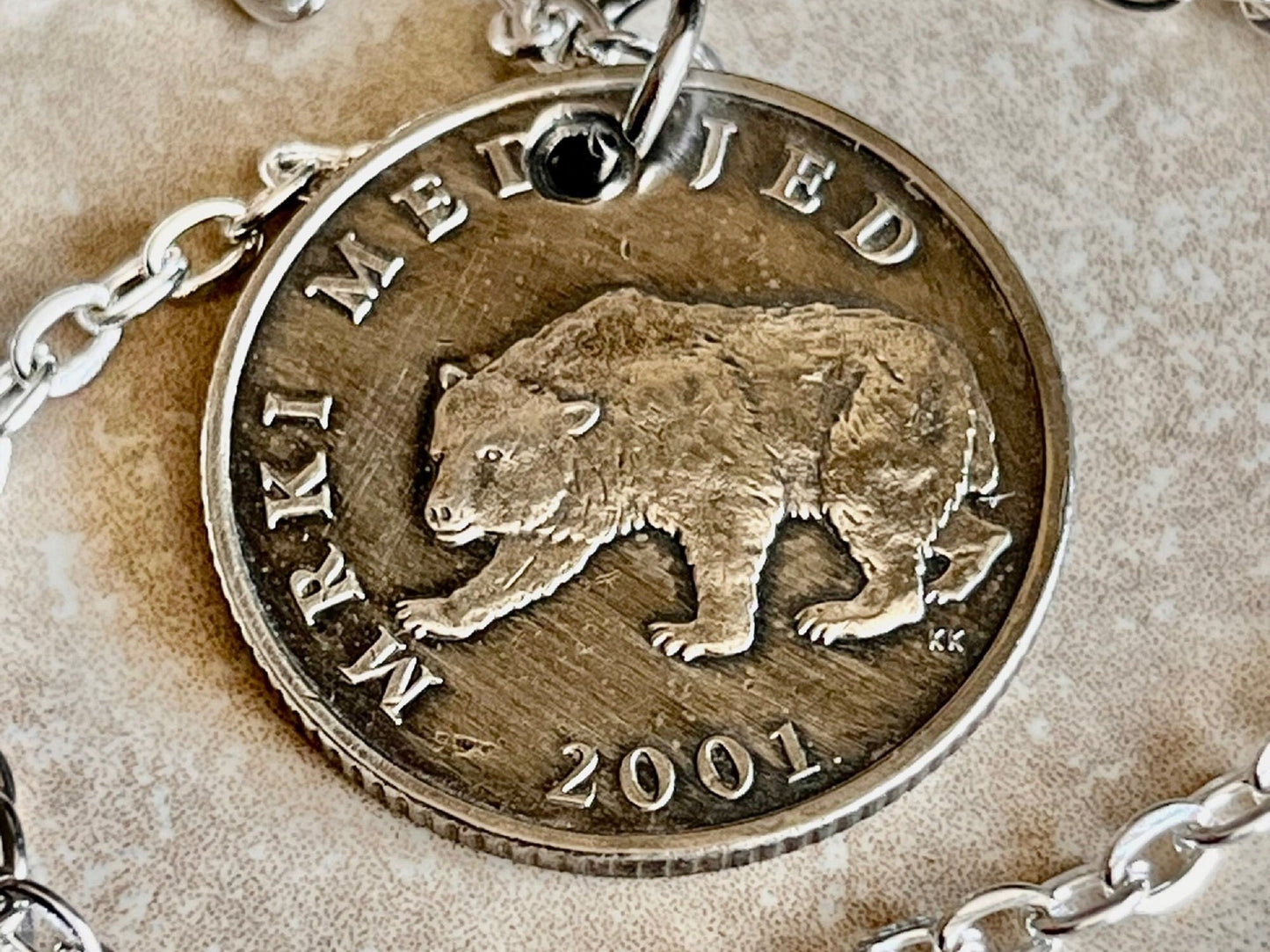 Croatia Coin Pendant 5 Kuna Croatian Bear Personal Necklace Old Vintage Handmade Jewelry Gift Friend Charm For Him Her World Coin Collector