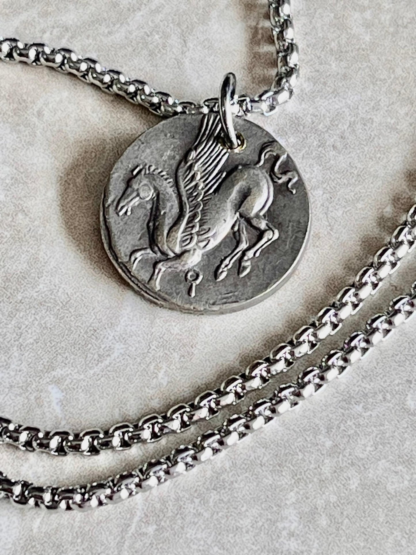 Greek Ancient Coin Pendant Lion Skin Helmet Hercules Pegasus Necklace Jewelry Gift For Friend Charm For Him Her, World Coins Collector