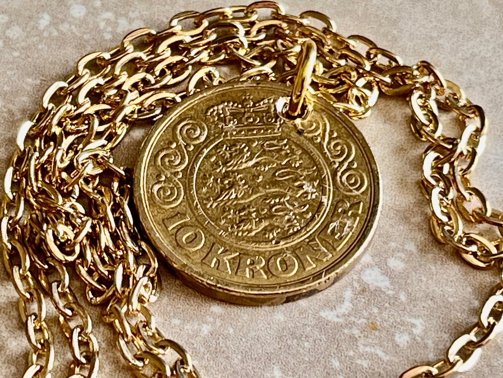 Denmark Coin Necklace Pendant 10 Kroner Danmark Denmark Personal Necklace Handmade Jewelry Gift Friend Charm Him Her World Coin Collector