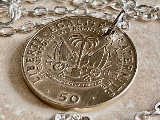 Haiti Coin Pendant 50 Franc Liberte Egalite Fraternite Personal Necklace Handmade Jewelry Gift Friend Charm For Him Her World Coin Collector