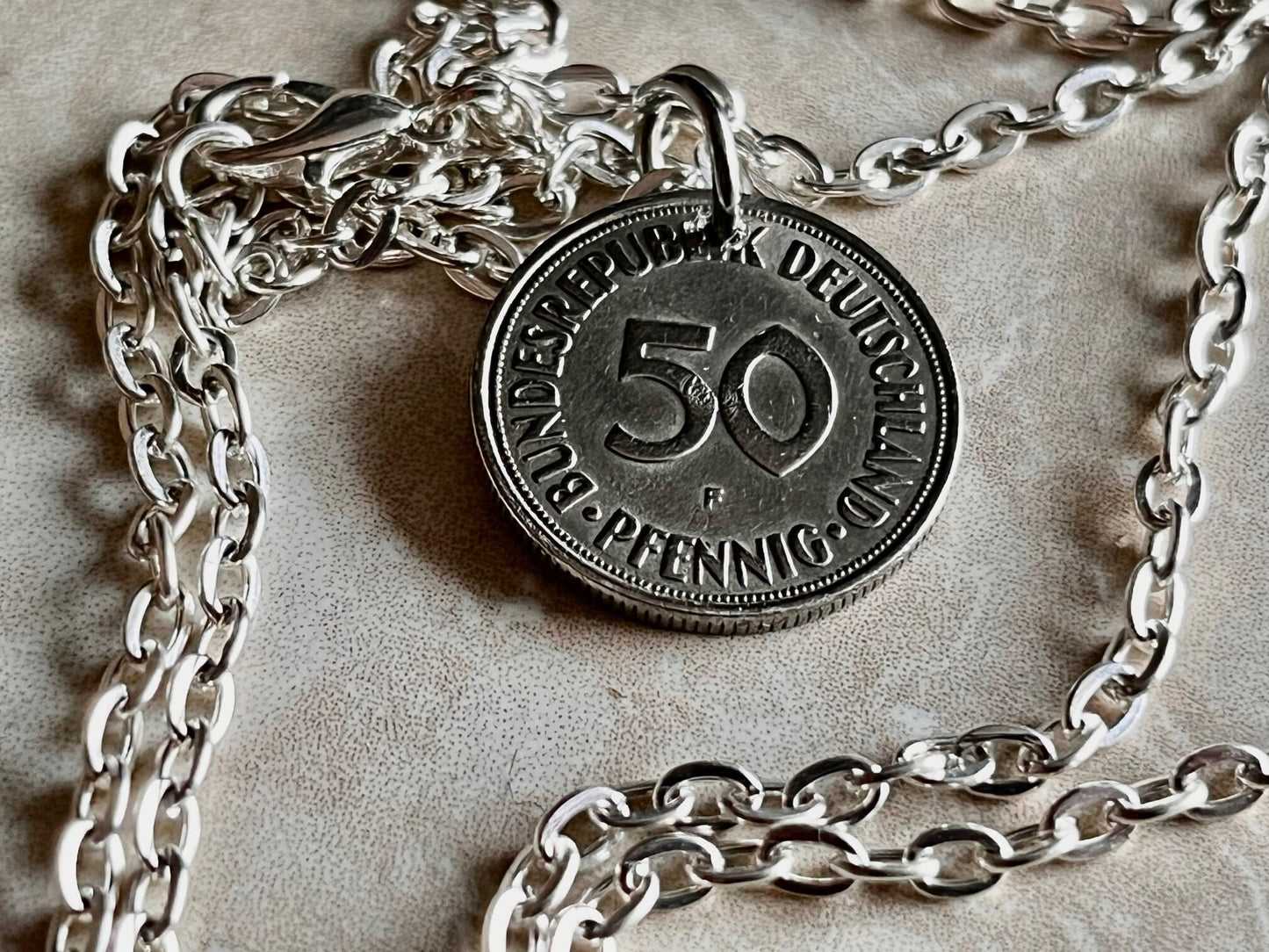 Germany Coin Necklace German 50 Pfennig Necklace Hand Custom Made Charm Gift For Friend Coin Charm Gift For Him, Coin Collector, World Coins