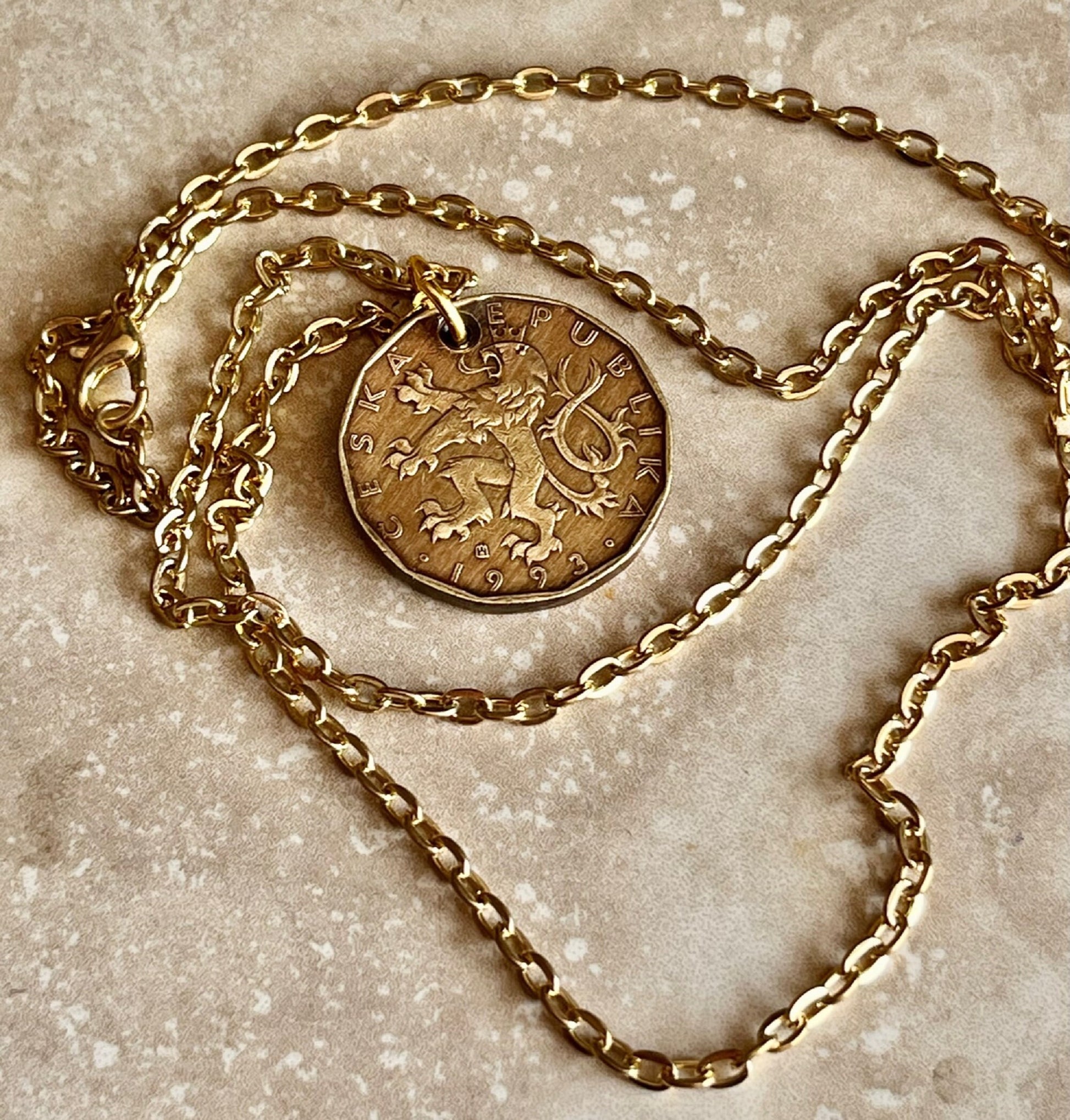 Czechoslovakia Republic Coin Pendant Personal Necklace Old Vintage Handmade Jewelry Gift Friend Charm For Him Her World Coin Collector