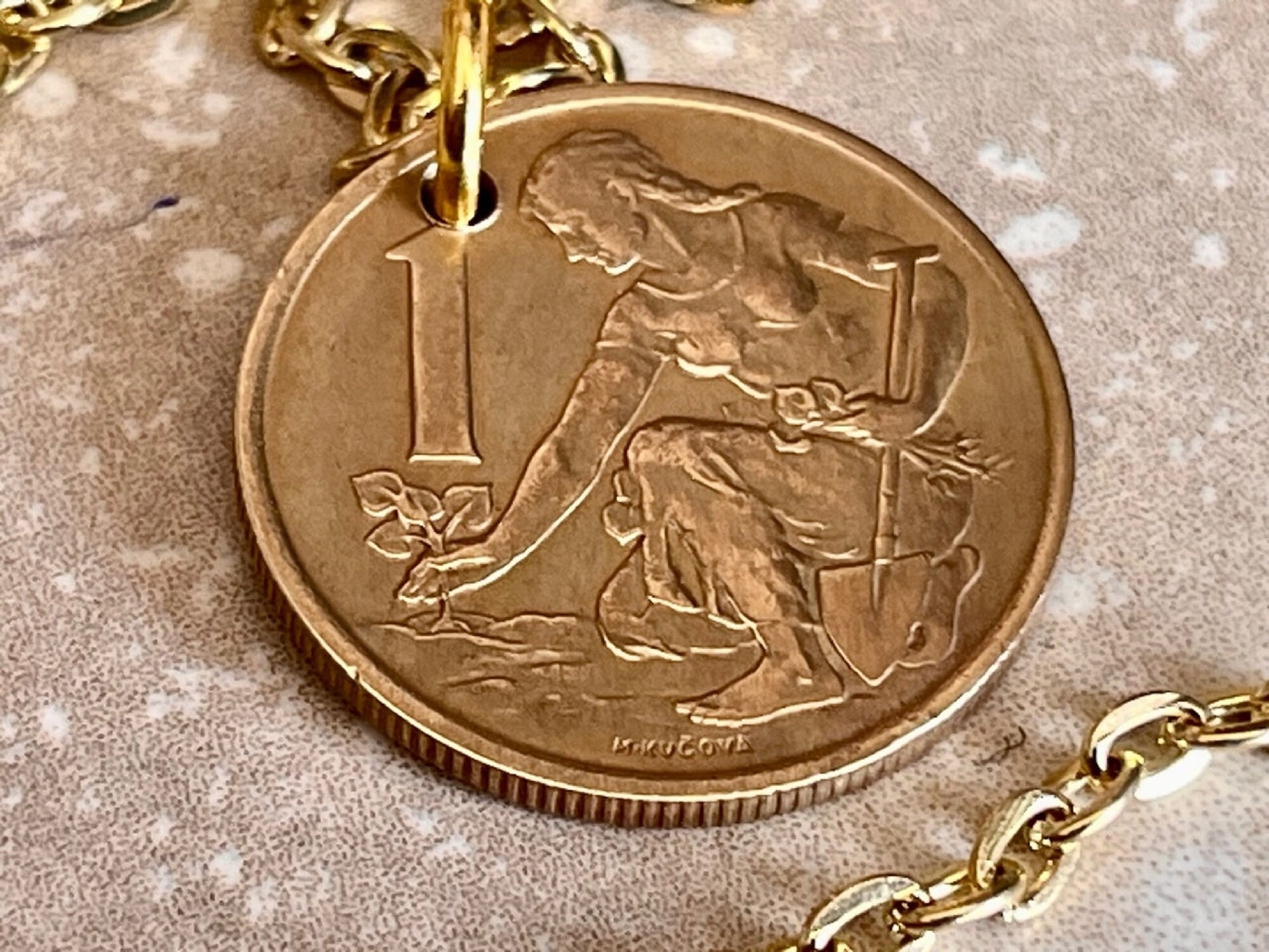 Czechoslovakia Republic Korun Coin Pendant Personal Necklace Vintage Handmade Jewelry Gift Friend Charm For Him Her World Coin Collector