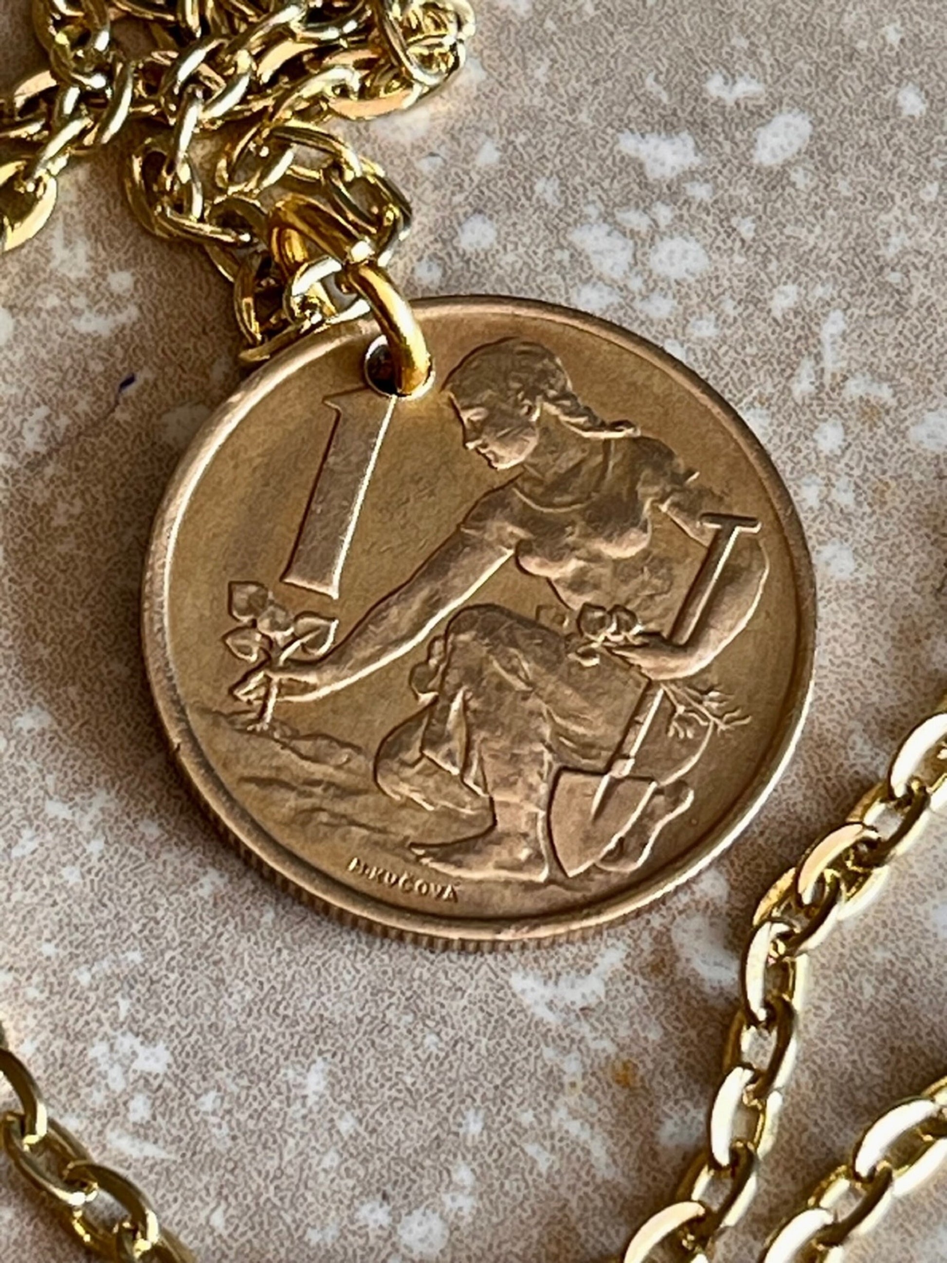 Czechoslovakia Republic Korun Coin Pendant Personal Necklace Vintage Handmade Jewelry Gift Friend Charm For Him Her World Coin Collector