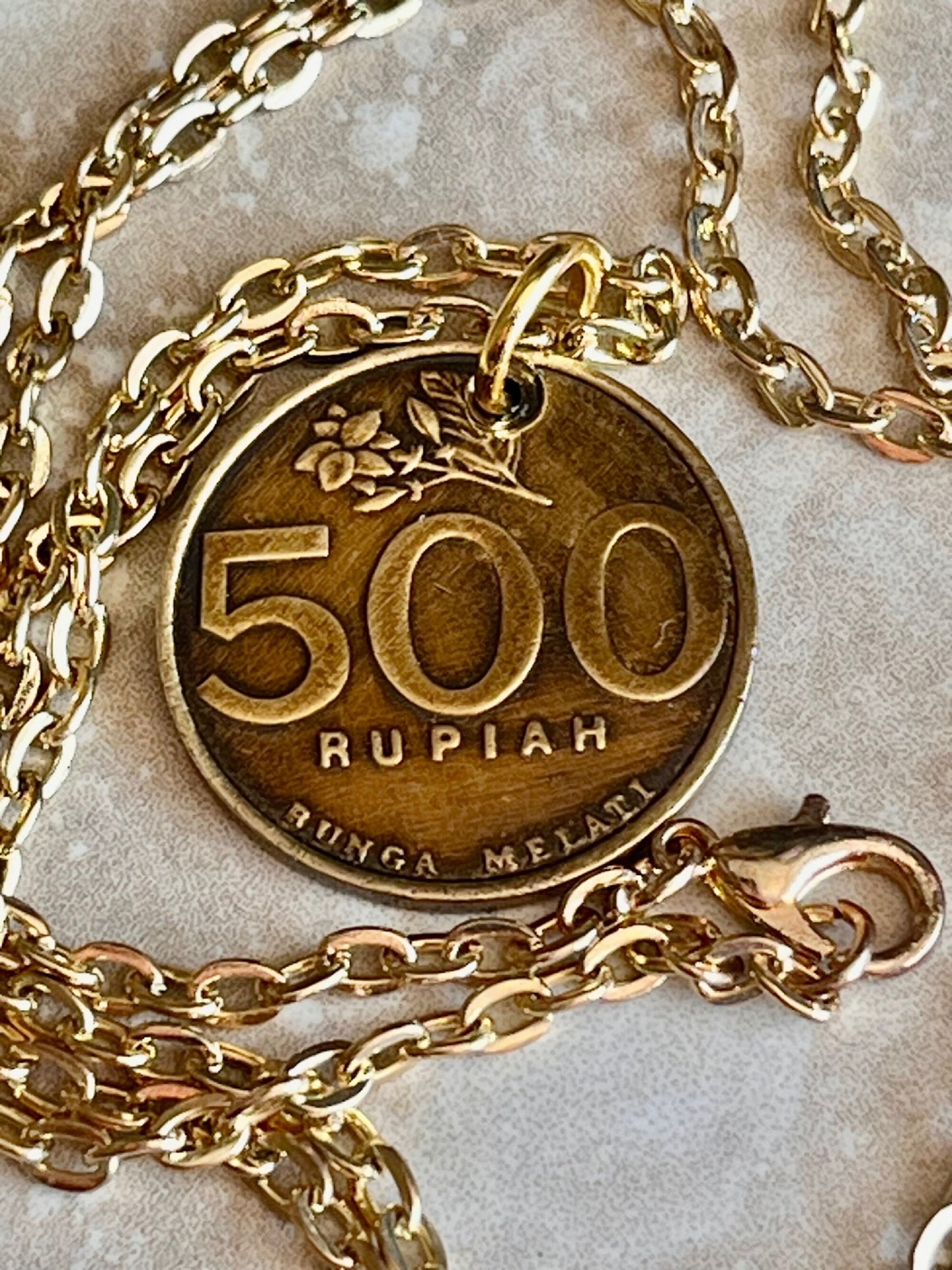 Indonesia Coin 500 Rupiah Necklace Coin Pendant Personal Old Vintage Handmade Jewelry Gift Friend Charm For Him Her World Coin Collector