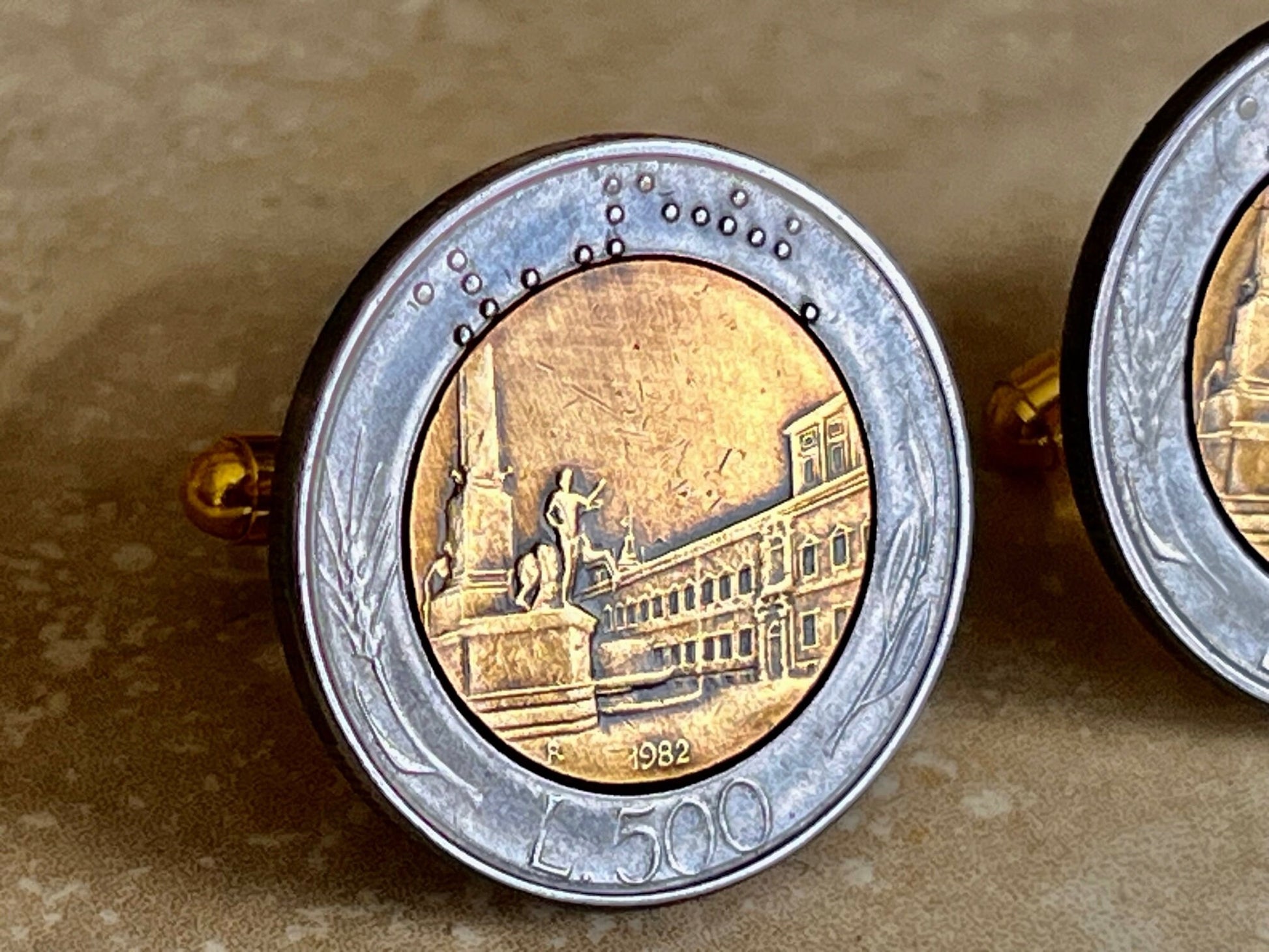 Italy Coin Cuff Links Italian 500L Personal Cufflink Old Vintage Handmade Jewelry Gift Friend Charm For Him Her World Coin Collector