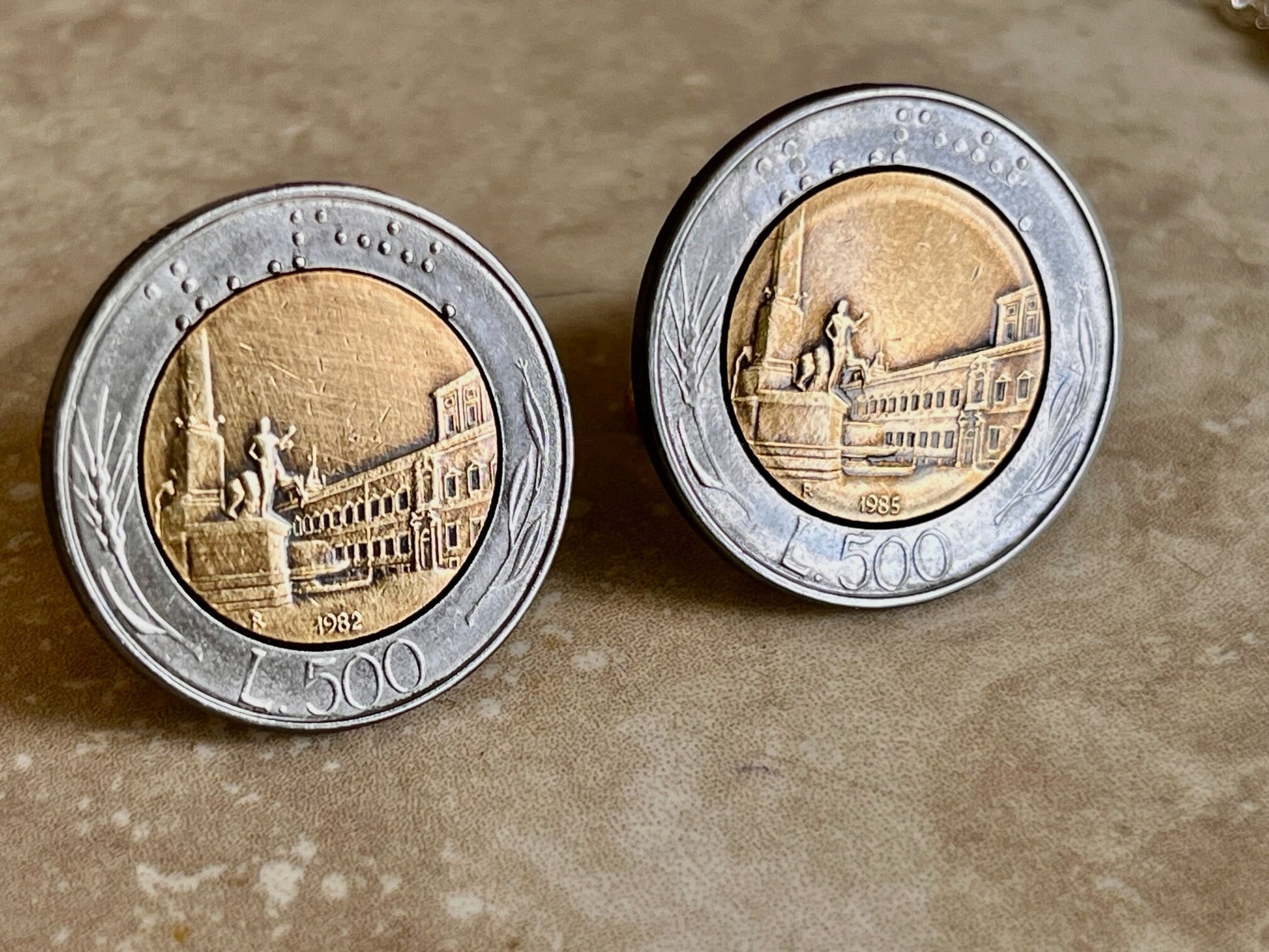 Italy Coin Cuff Links Italian 500L Personal Cufflink Old Vintage Handmade Jewelry Gift Friend Charm For Him Her World Coin Collector