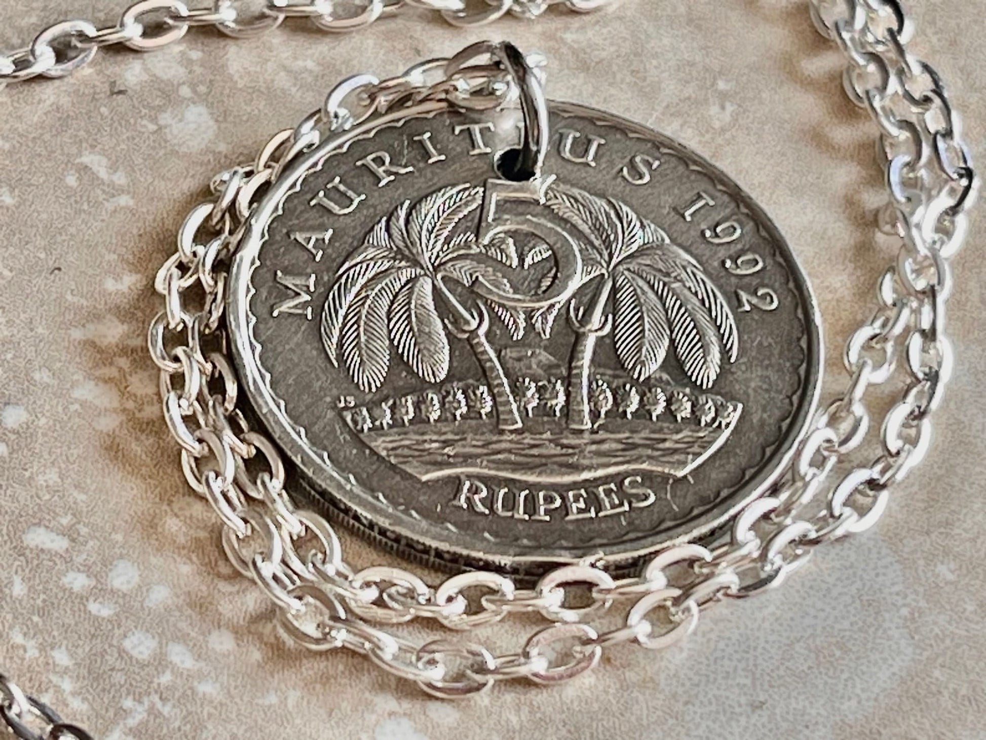 Mauritius Coin Pendant Five Rupee Coin Personal Necklace Old Vintage Handmade Jewelry Gift Friend Charm For Him Her World Coin Collector