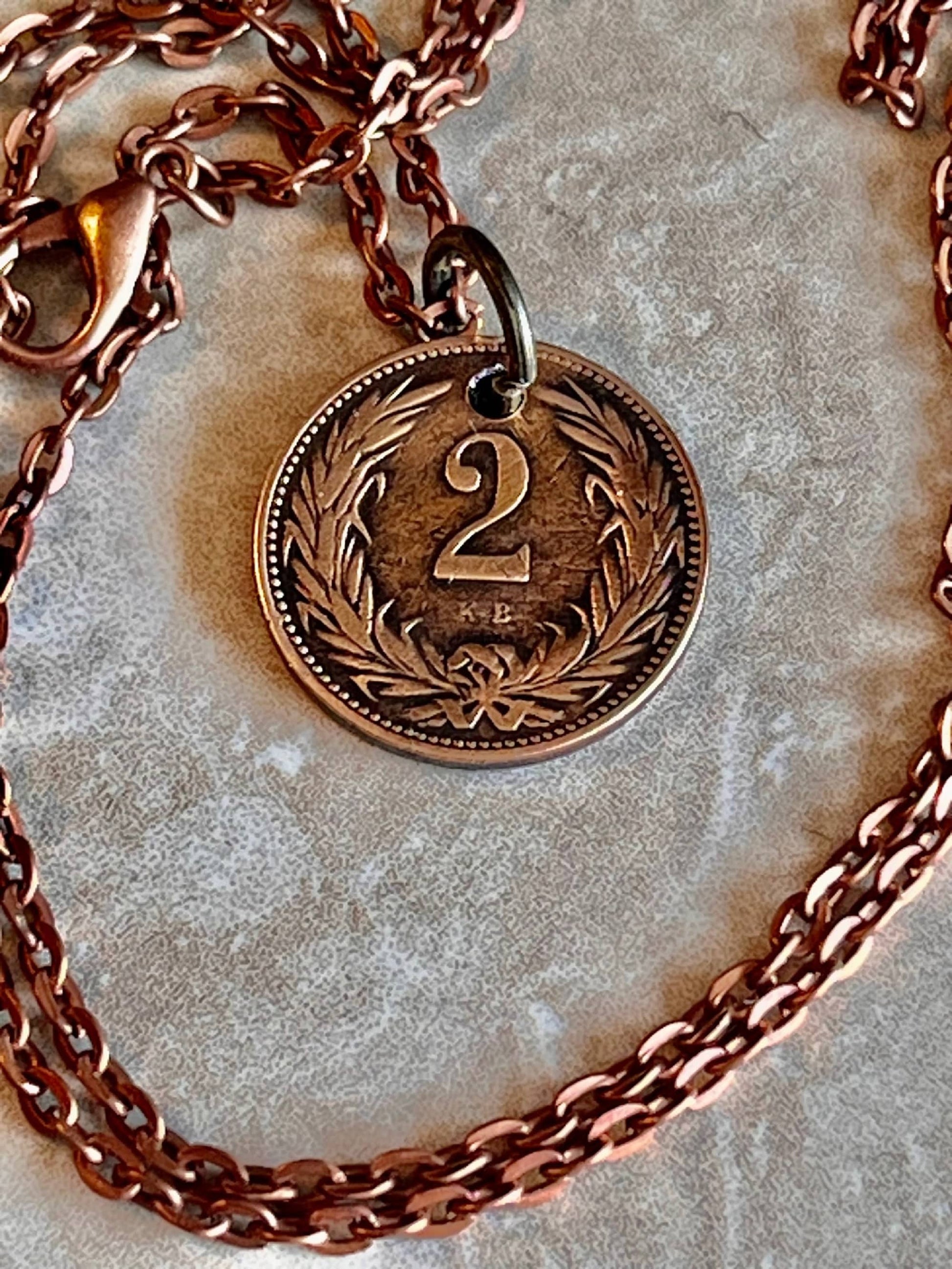 Hungary Coin Pendant Hungarian 2 Filler Personal Necklace Old Vintage Handmade Jewelry Gift Friend Charm For Him Her World Coin Collector