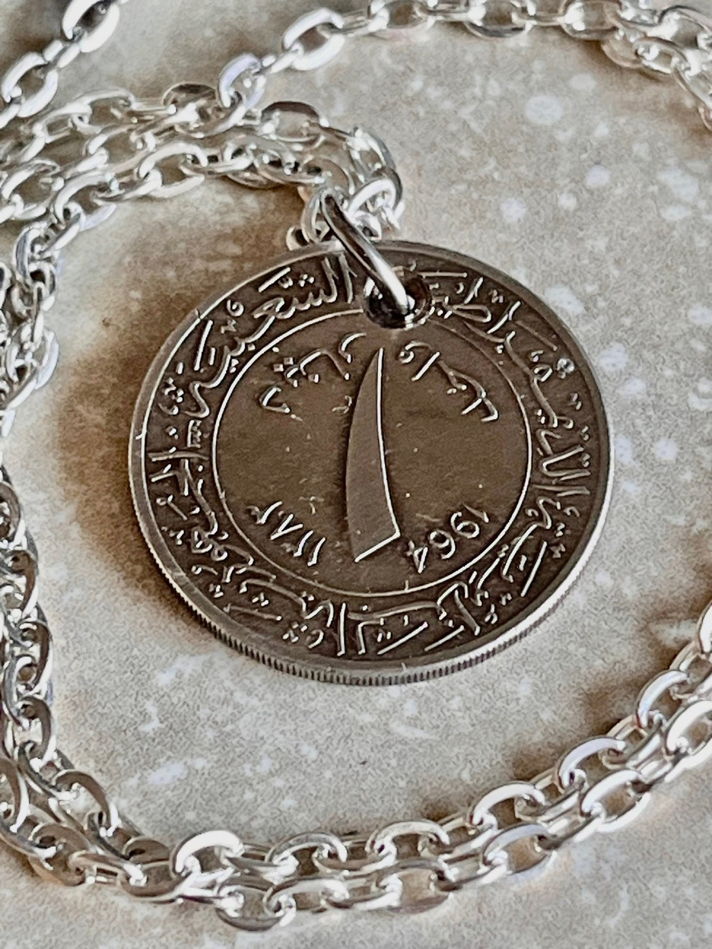 Algeria 5 Centimes Coin Pendant Algerian Personal Necklace Old Vintage Handmade Jewelry Gift Friend Charm For Him Her World Coin Collector