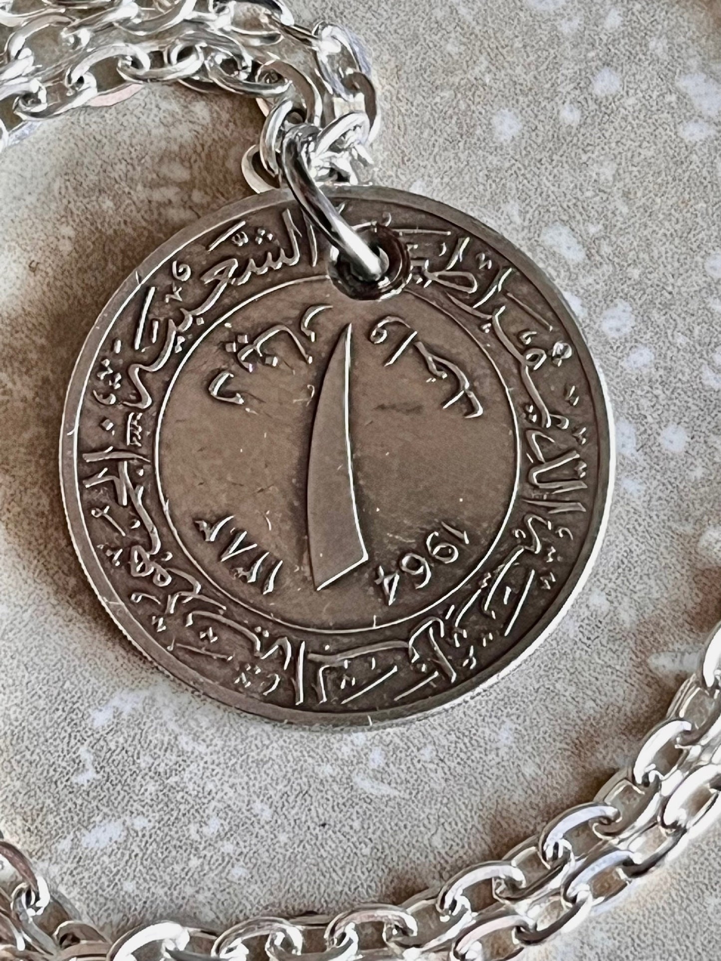 Algeria 5 Centimes Coin Pendant Algerian Personal Necklace Old Vintage Handmade Jewelry Gift Friend Charm For Him Her World Coin Collector
