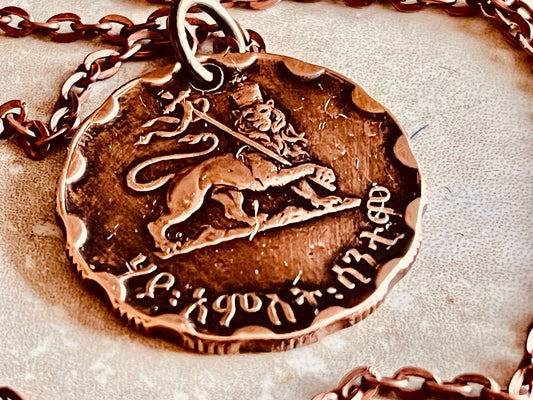 Ethiopia Coin Pendant Ethiopian Lion Scepter Personal Necklace Vintage Handmade Jewelry Gift Friend Charm For Him Her World Coin Collector