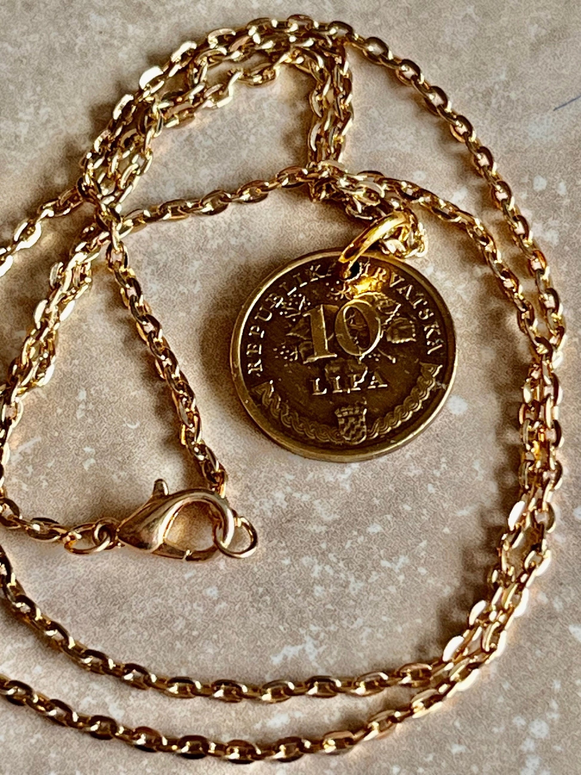 Croatia Coin Necklace Croatian 10 Lipa Coin Pendant Personal Old Vintage Handmade Jewelry Gift Friend Charm For Him Her World Coin Collector