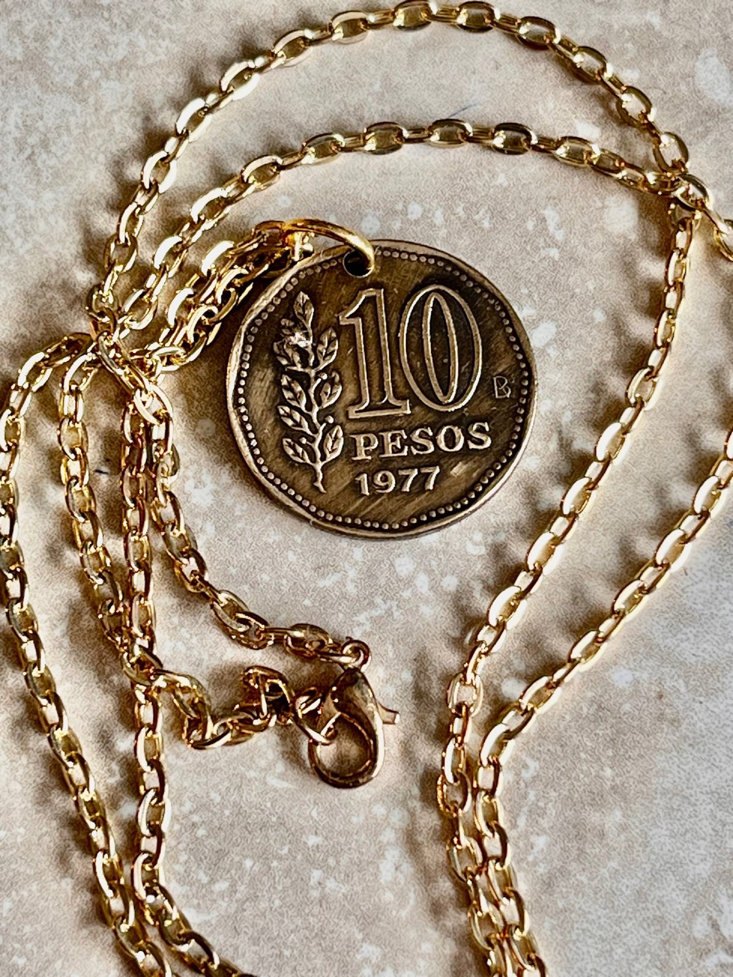 Argentina Coin Necklace 1977 Argentinian 10 Pesos Del Rio Personal Handmade Jewelry Gift Friend Charm For Him Her World Coin Collector