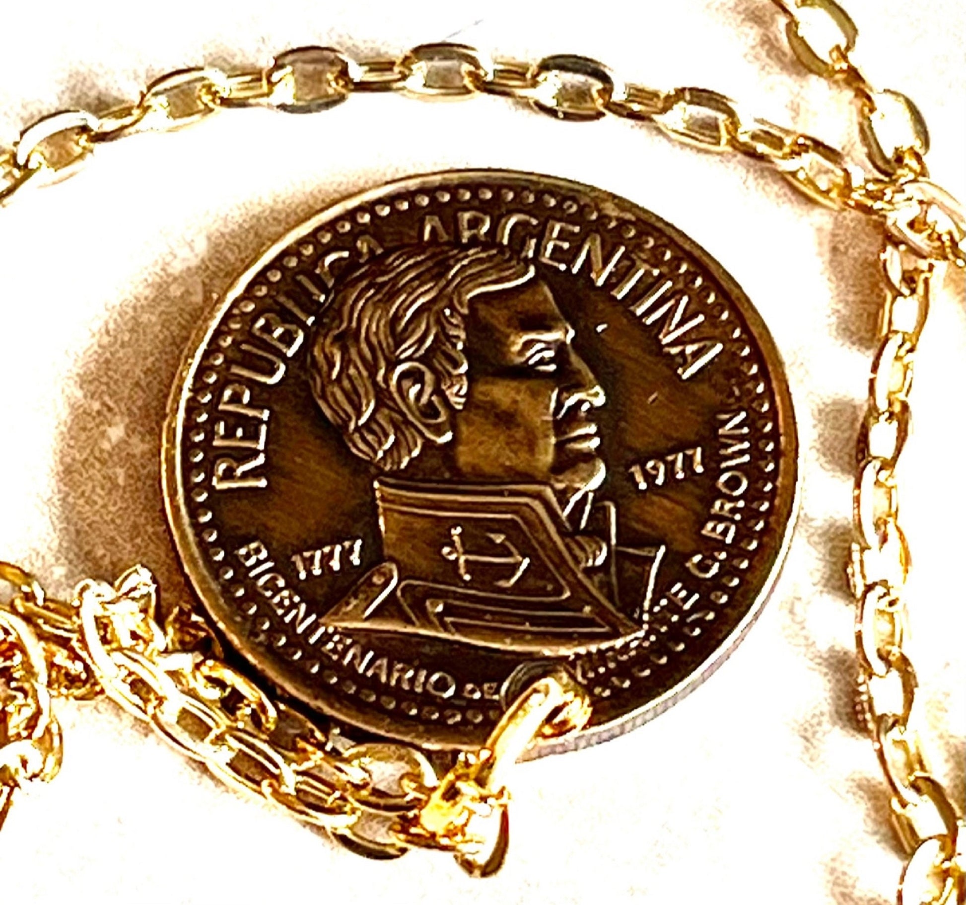 Argentina Coin Necklace 1977 Argentinian 10 Pesos Del Rio Personal Handmade Jewelry Gift Friend Charm For Him Her World Coin Collector