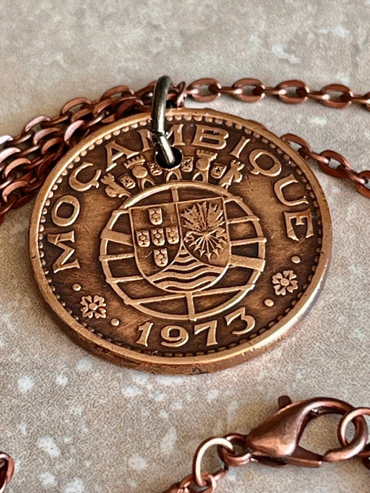 Portugal Coin Pendant Mozambique 1 Escudo Personal Necklace Old Vintage Handmade Jewelry Gift Friend Charm For Him Her World Coin Collector