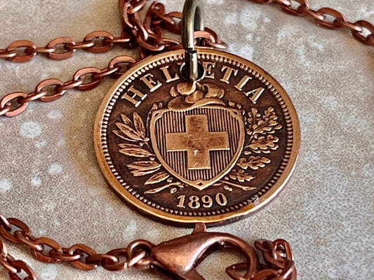 Switzerland Pendant Necklace Helvetia 2 Rappen Bern Personal Old Vintage Handmade Jewelry Gift Friend Charm For Him Her World Coin Collector