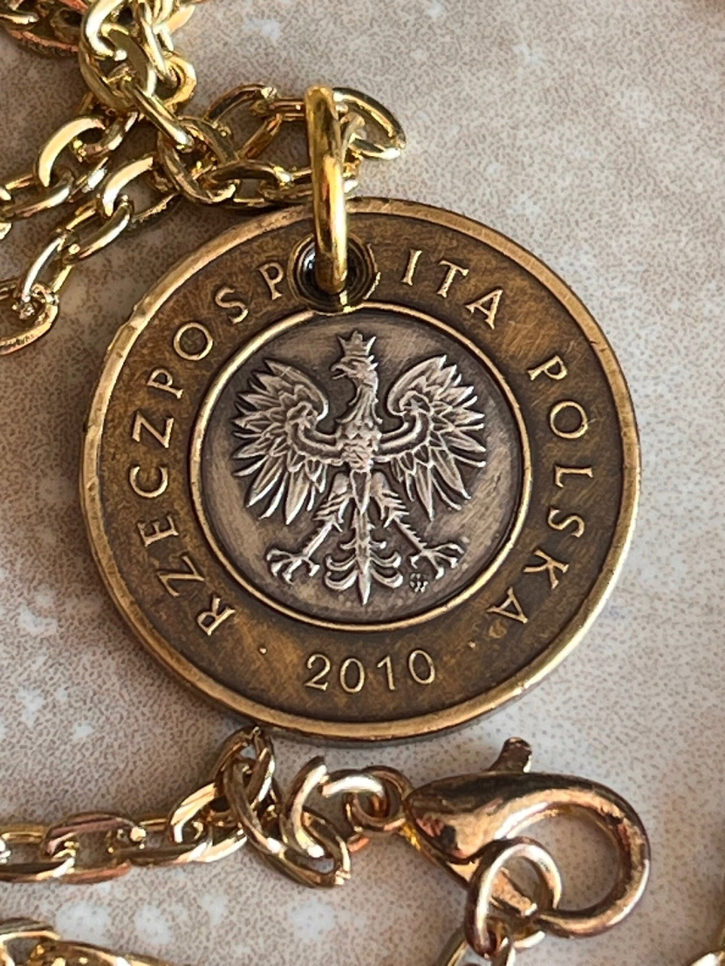 Poland Pendant Necklace 2 Zlote Polish Custom Made Vintage Jewelry and Rare coins - Coin Enthusiast - Handmade Fashion Gift Accessory.