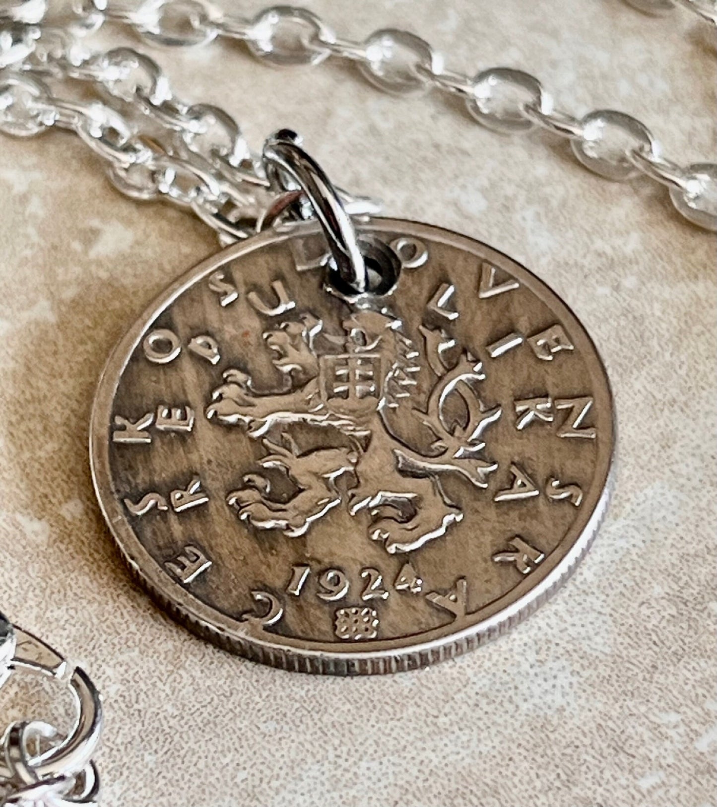 Czechoslovakia Republic 50 Haleru Coin Pendant Personal Necklace Vintage Handmade Jewelry Gift Friend Charm For Him Her World Coin Collector