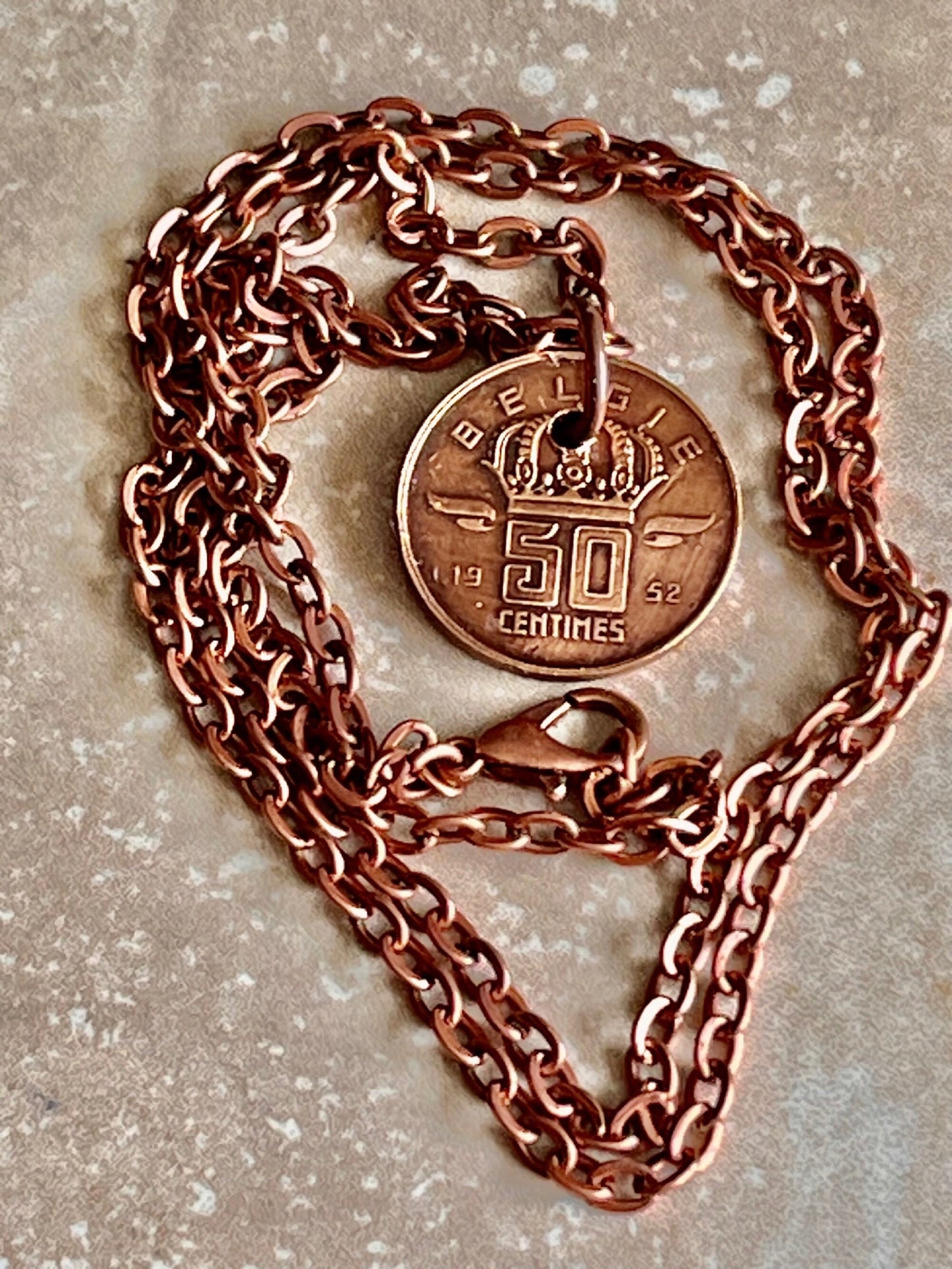 Belgium Coin Pendant Necklace Belgian 50 Centimes Miner Personal Vintage Handmade Jewelry Gift Friend Charm For Him Her World Coin Collector