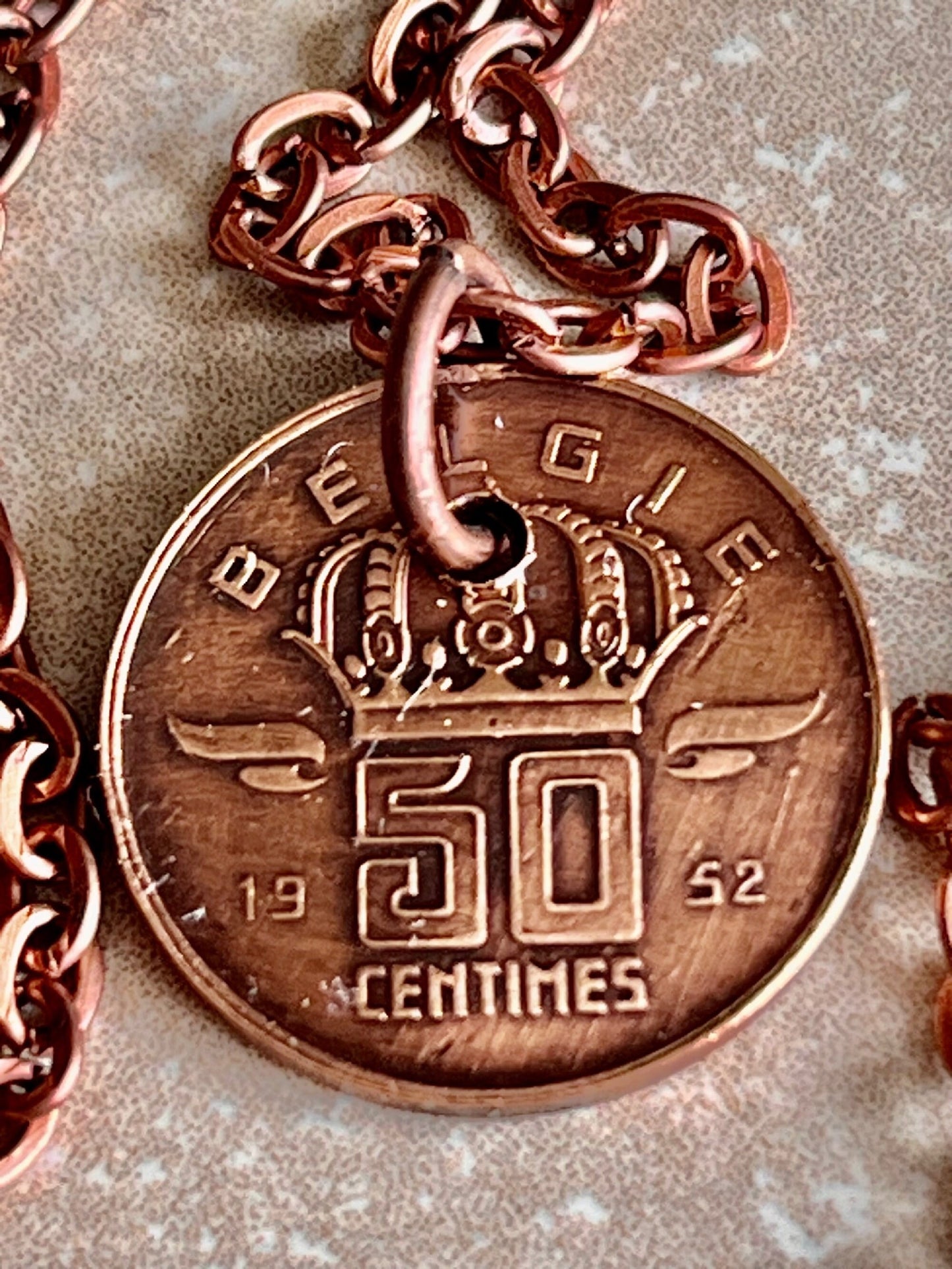 Belgium Coin Pendant Necklace Belgian 50 Centimes Miner Personal Vintage Handmade Jewelry Gift Friend Charm For Him Her World Coin Collector