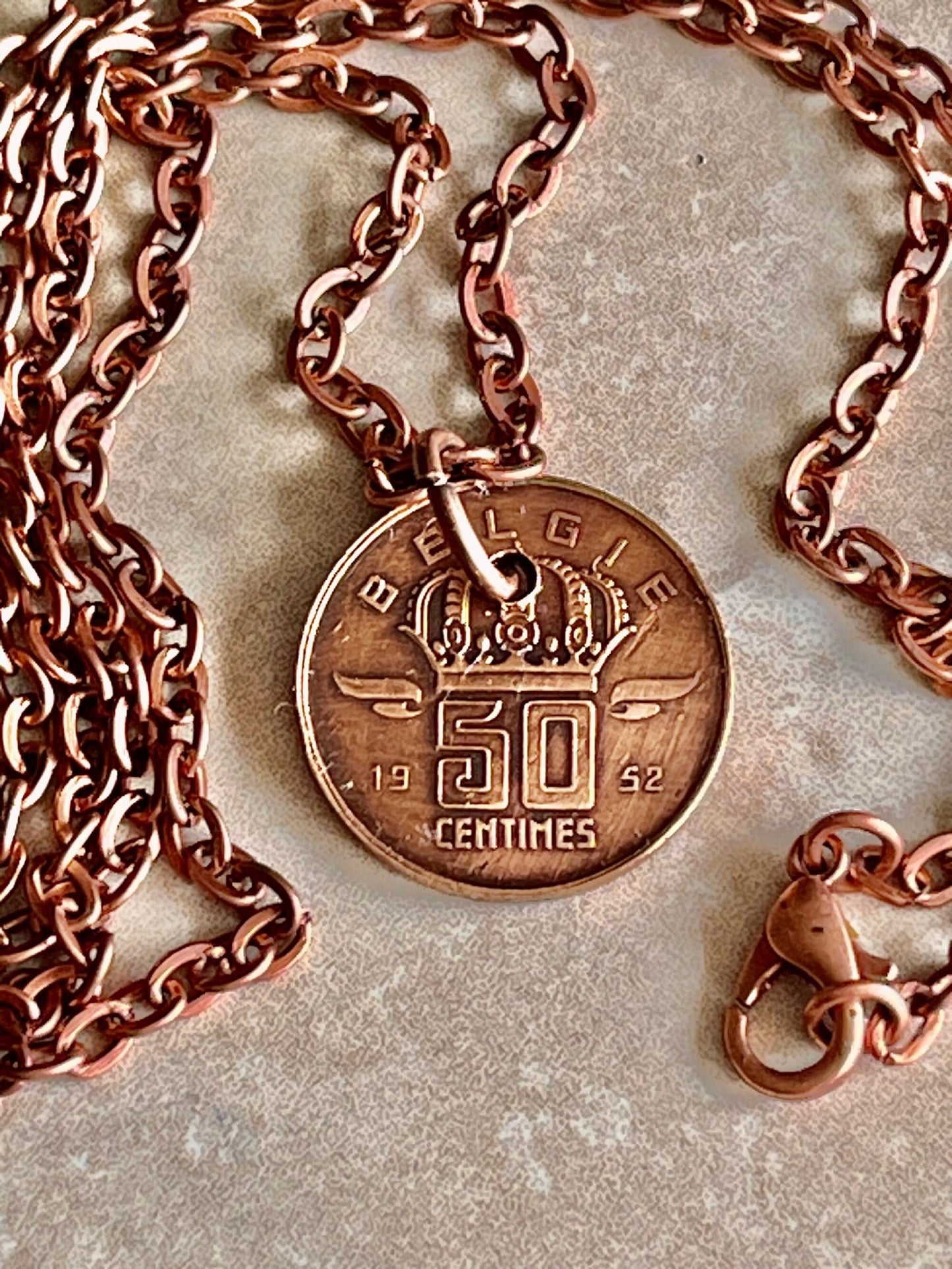 Belgium Coin Pendant Necklace Belgian 50 Centimes Miner Personal Vintage Handmade Jewelry Gift Friend Charm For Him Her World Coin Collector