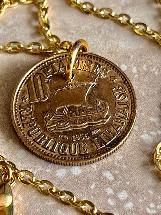 Lebanon Coin Necklace Lebanese Republic 10 Piastres Personal Vintage Handmade Jewelry Gift Friend Charm For Him Her World Coin Collector