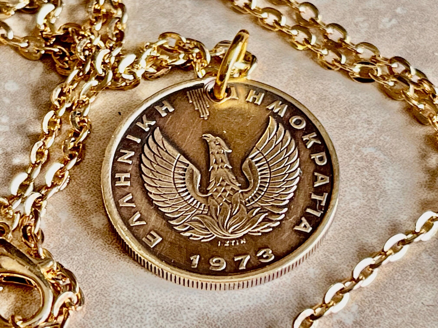 Greece Coin Pendant Greek 2 Apaxmh Necklace Jewelry Custom Charm Gift For Friend Coin Charm Gift For Him Her, World Coins Collector
