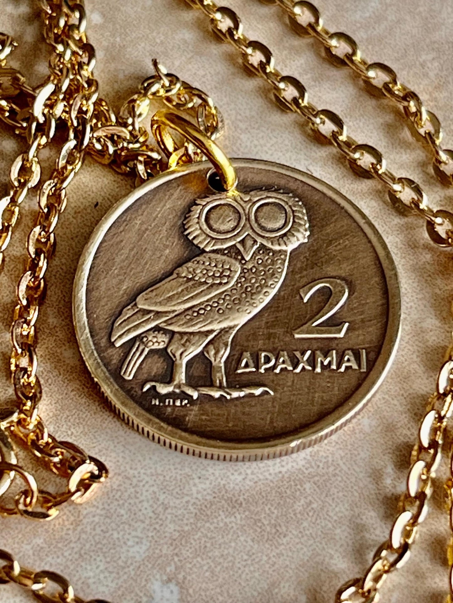 Greece Coin Pendant Greek 2 Apaxmh Necklace Jewelry Custom Charm Gift For Friend Coin Charm Gift For Him Her, World Coins Collector
