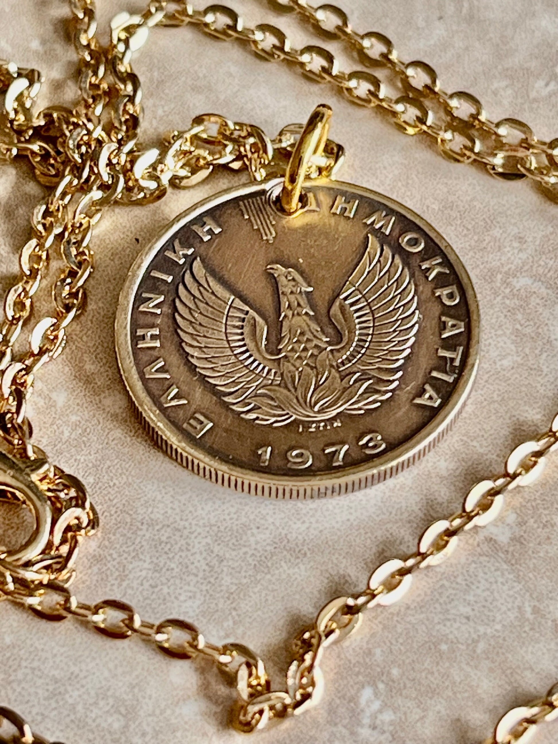 Greece Coin Pendant Greek 2 Apaxmh Necklace Jewelry Custom Charm Gift For Friend Coin Charm Gift For Him Her, World Coins Collector