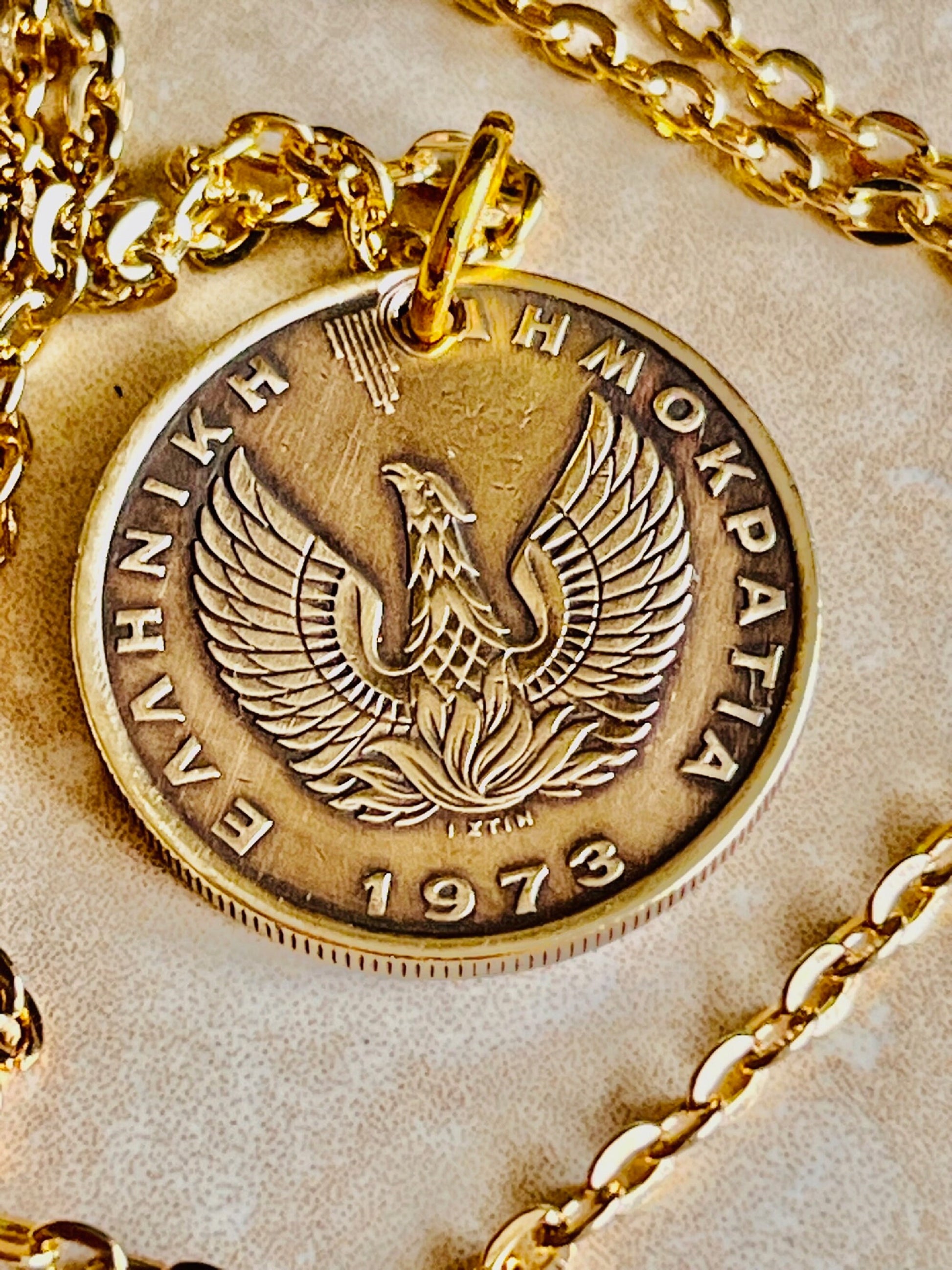 Greece Coin Pendant Greek 2 Apaxmh Necklace Jewelry Custom Charm Gift For Friend Coin Charm Gift For Him Her, World Coins Collector