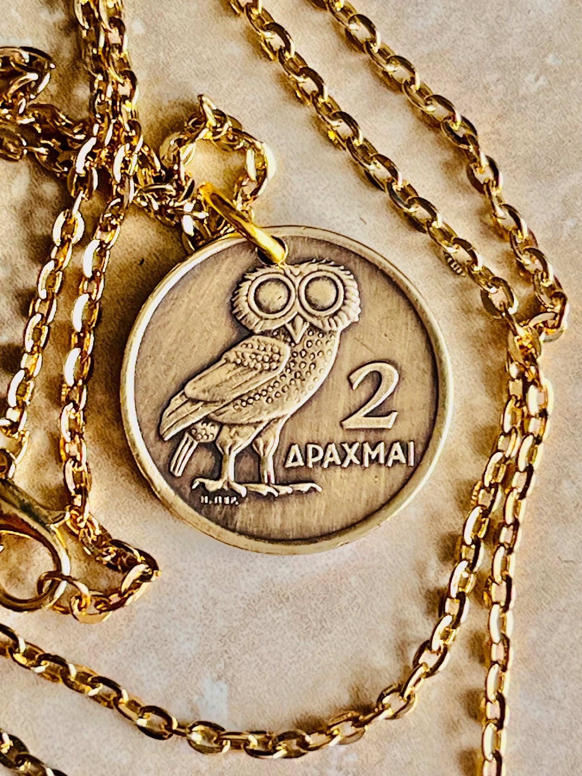 Greece Coin Pendant Greek 2 Apaxmh Necklace Jewelry Custom Charm Gift For Friend Coin Charm Gift For Him Her, World Coins Collector