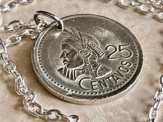 Guatemala Coin Necklace 25 Centavos Coin Pendant Custom Handmade For Gift For Friend Coin Gift For Him, Coin Collector, World Coins