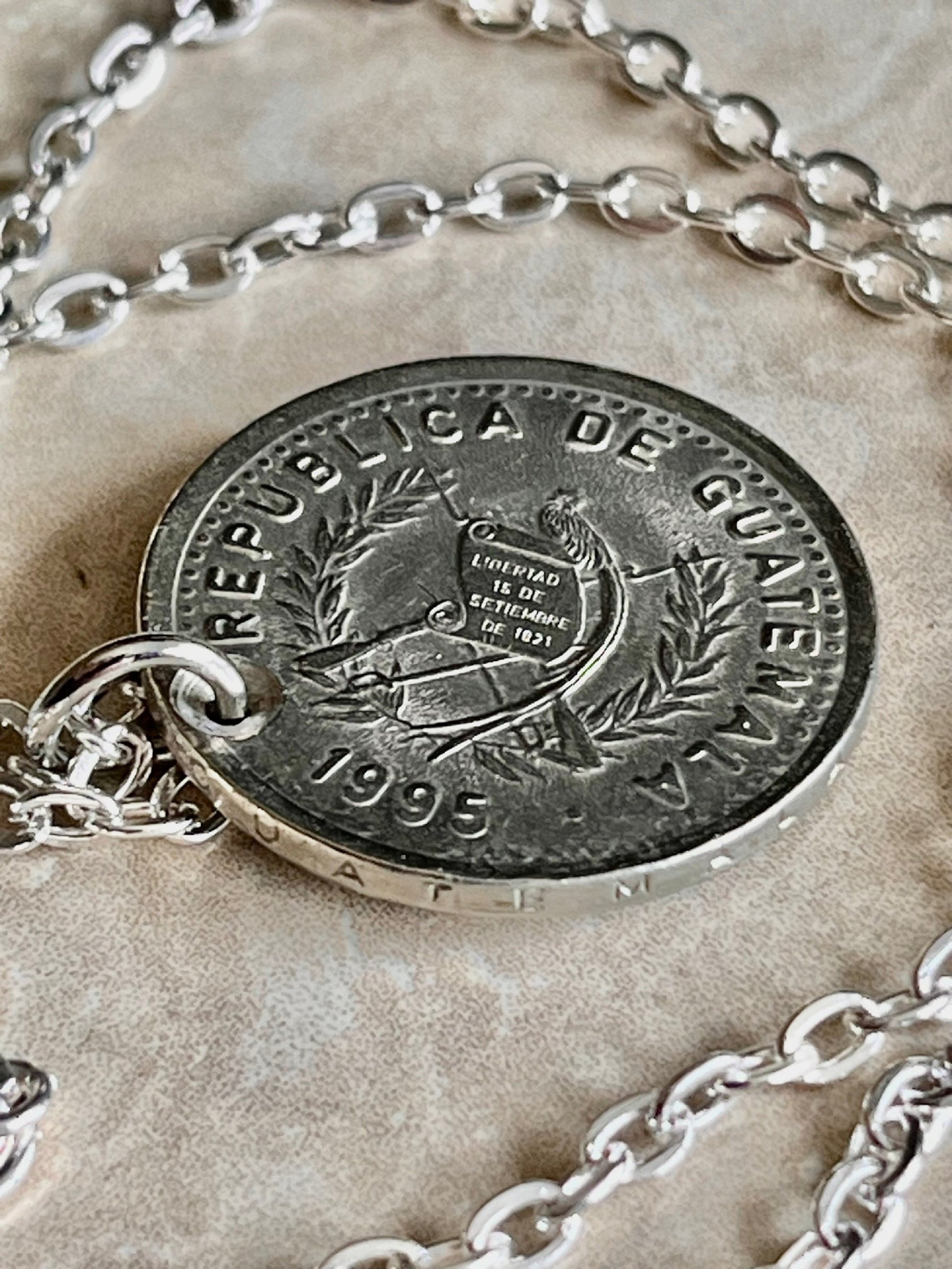 Guatemala Coin Necklace 25 Centavos Coin Pendant Custom Handmade For Gift For Friend Coin Gift For Him, Coin Collector, World Coins