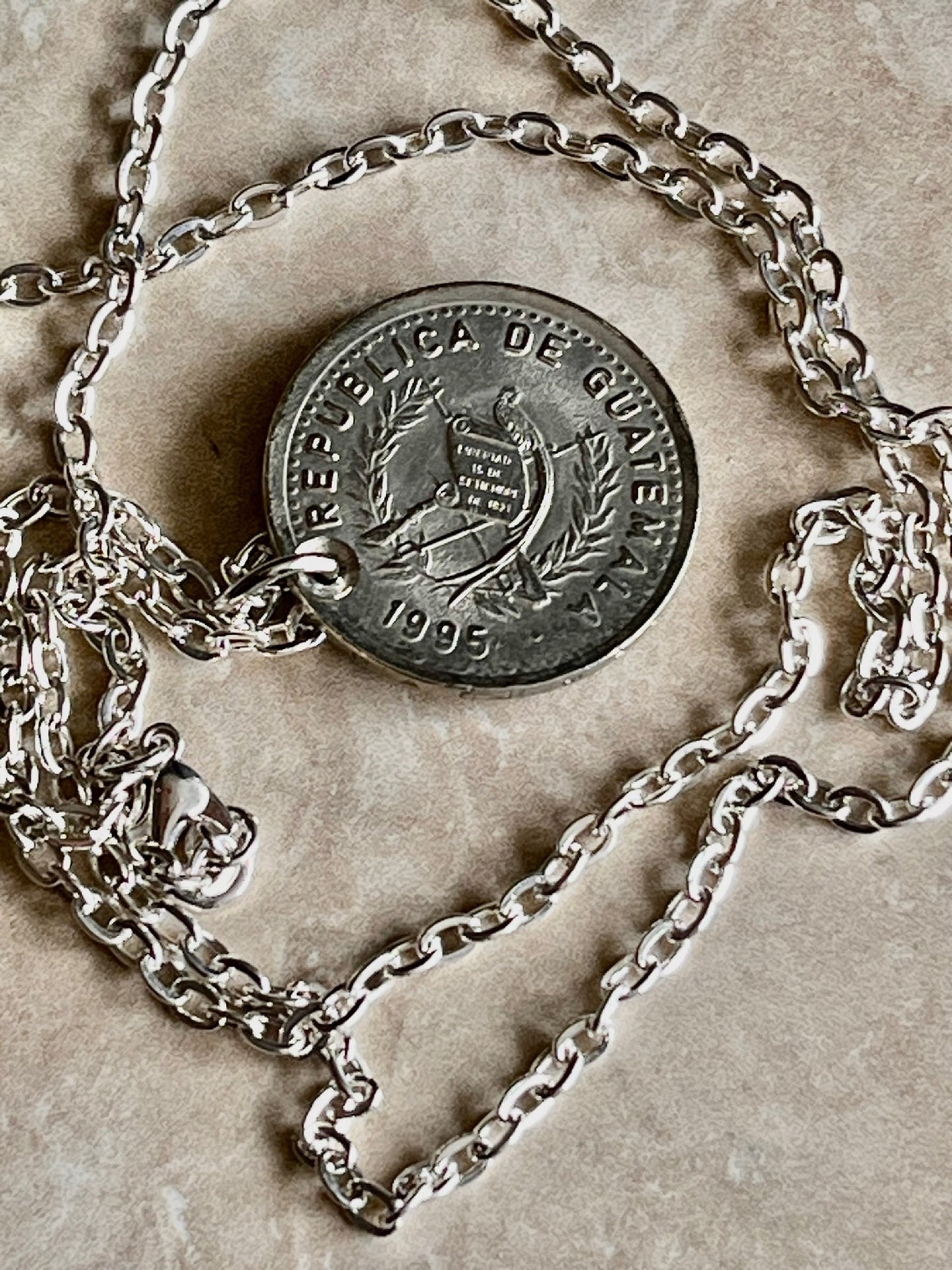 Guatemala Coin Necklace 25 Centavos Coin Pendant Custom Handmade For Gift For Friend Coin Gift For Him, Coin Collector, World Coins