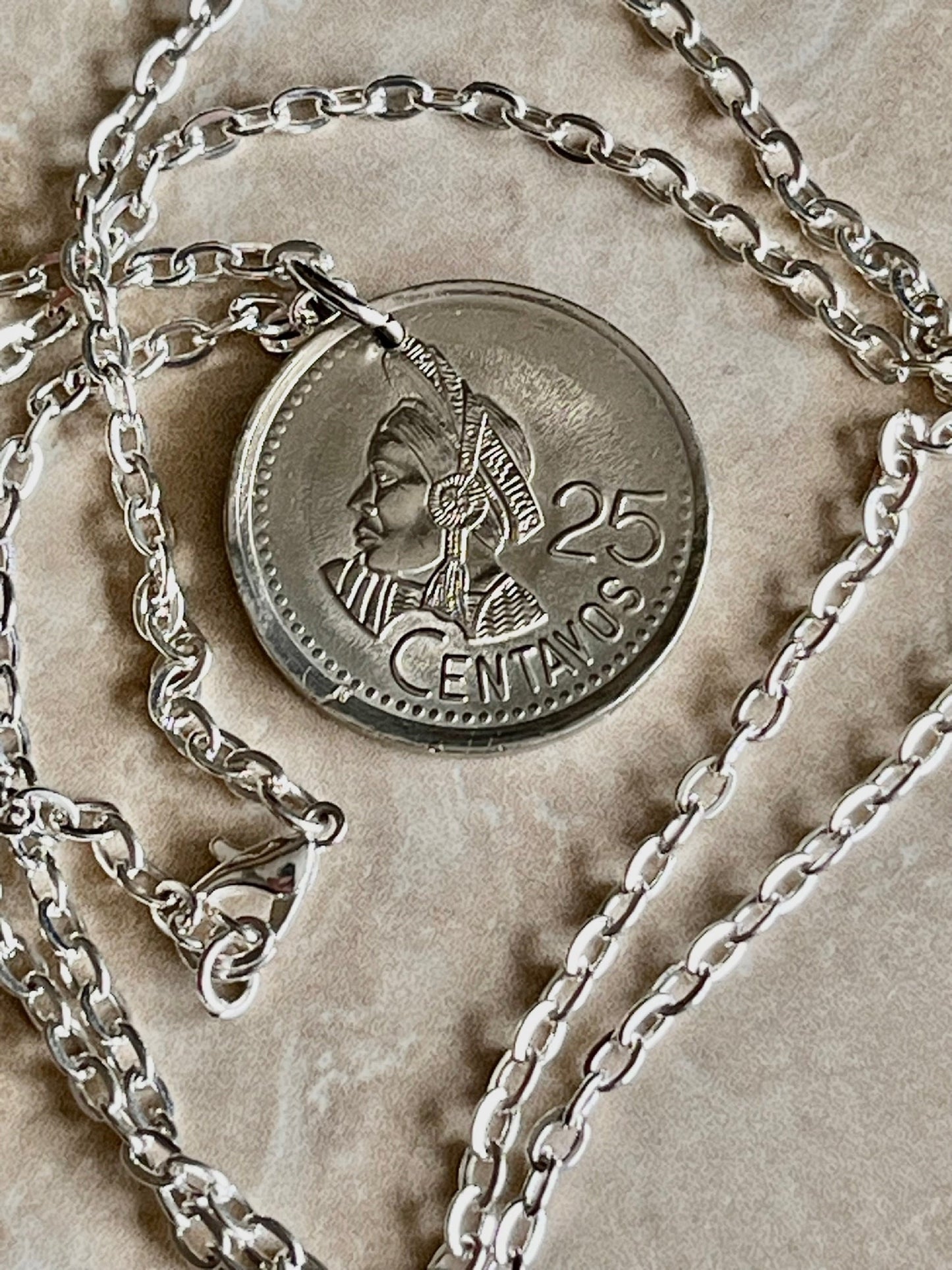 Guatemala Coin Necklace 25 Centavos Coin Pendant Custom Handmade For Gift For Friend Coin Gift For Him, Coin Collector, World Coins