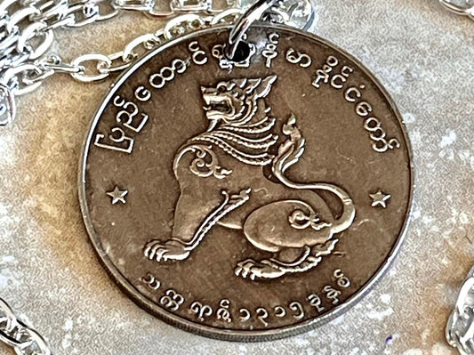 Myanmar Coin Pendant Myanmar Burma 1 Kyat Personal Necklace Old Vintage Handmade Jewelry Gift Friend Charm For Him Her World Coin Collector