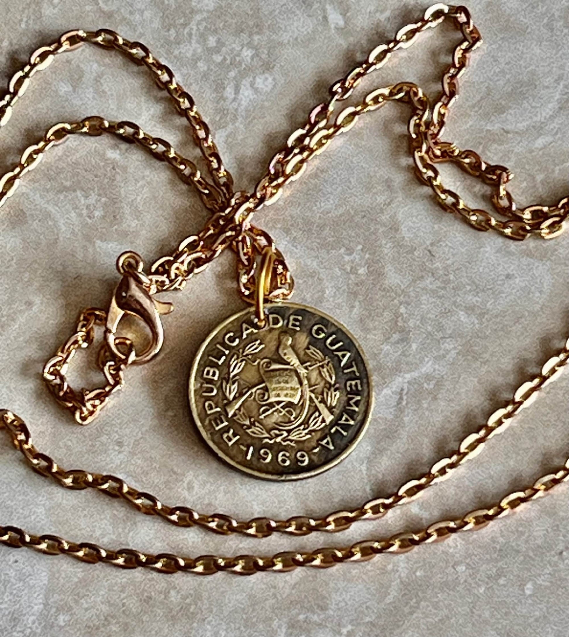 Guatemala Coin Necklace One Centavo Coin Pendant Personal Old Vintage Handmade Jewelry Gift Friend Charm For Him Her World Coin Collector