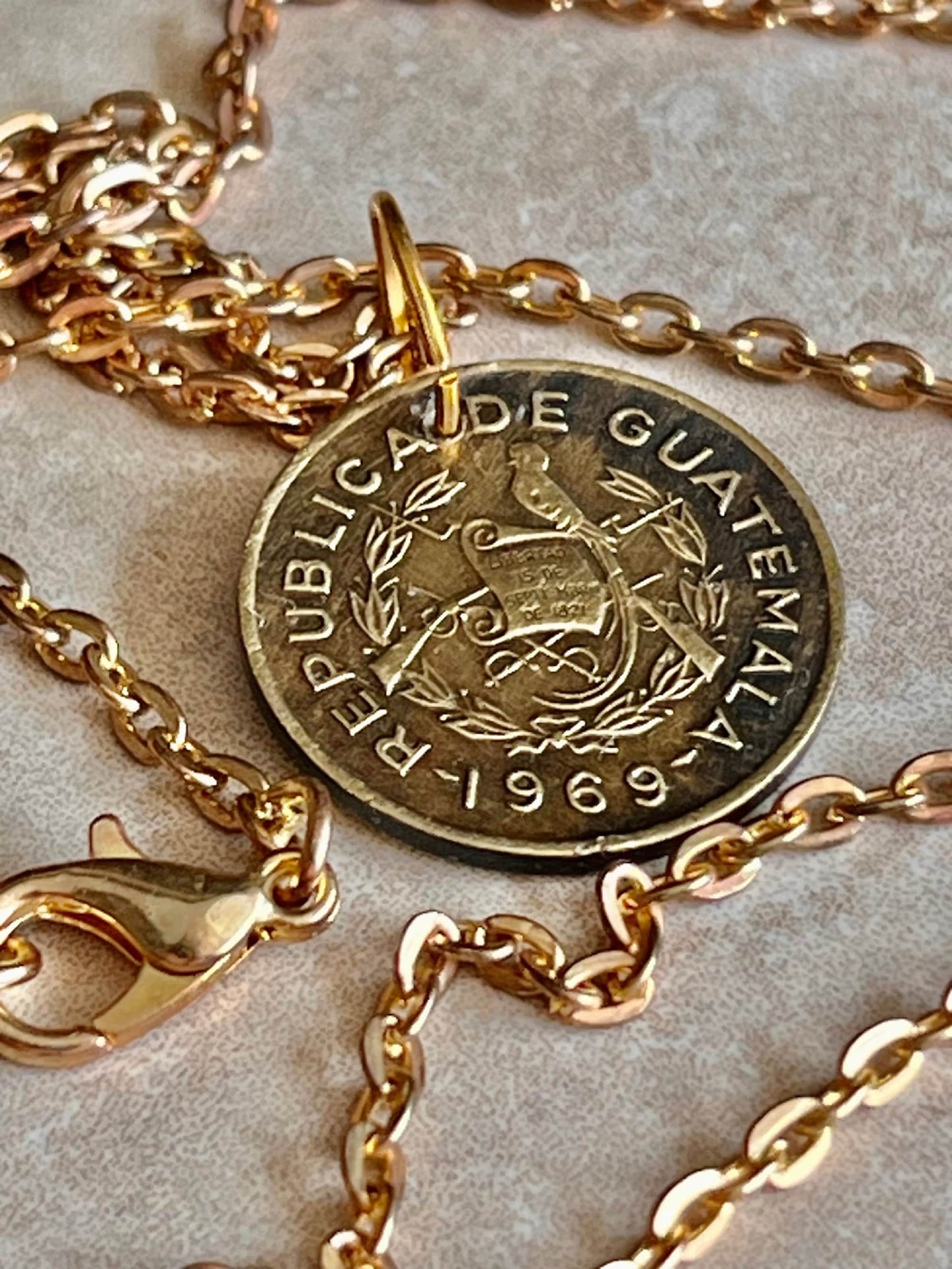 Guatemala Coin Necklace One Centavo Coin Pendant Personal Old Vintage Handmade Jewelry Gift Friend Charm For Him Her World Coin Collector