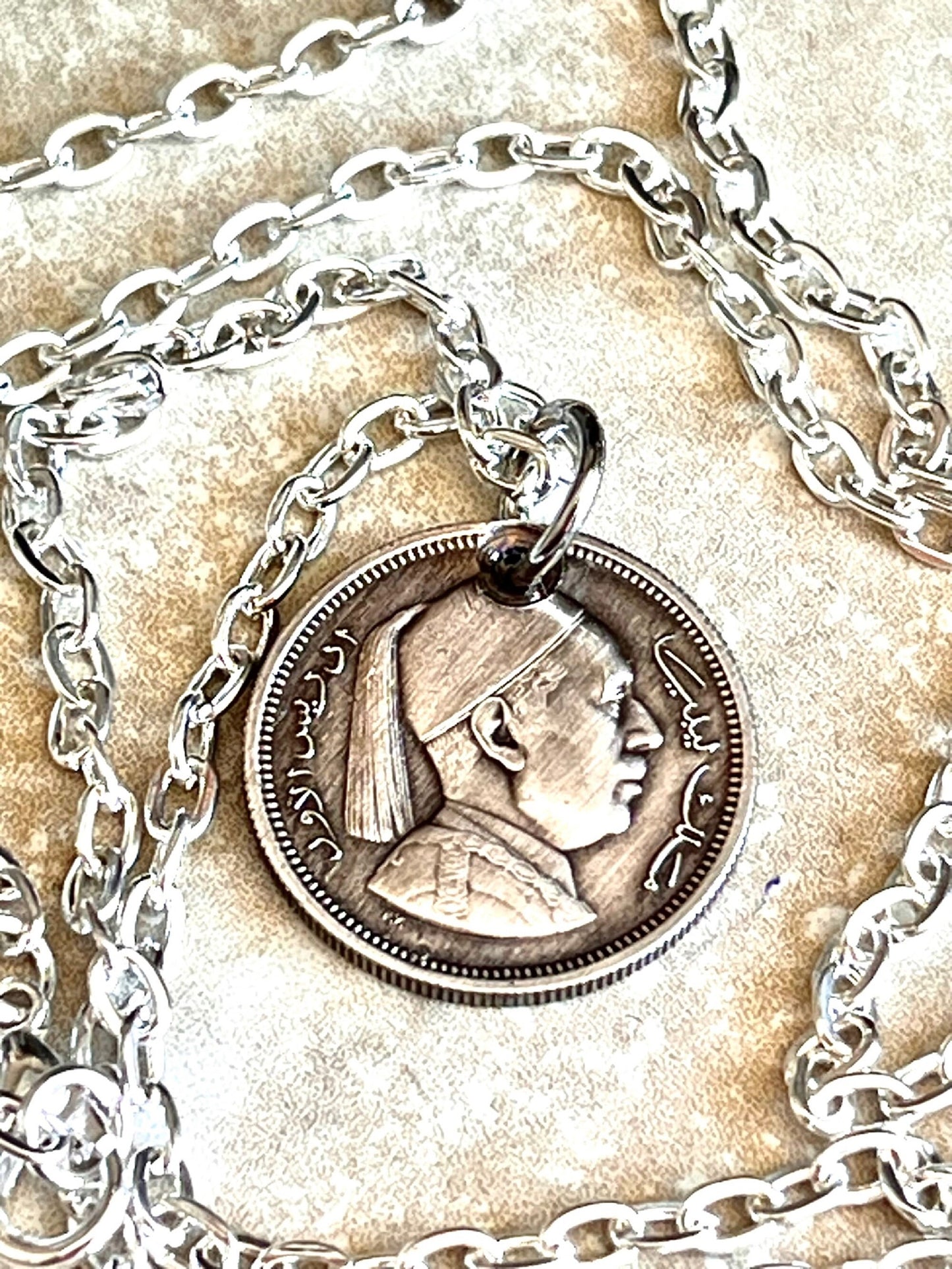 Libya Coin Pendant Libyan 1 Piastres Personal Necklace Old Vintage Handmade Jewelry Gift Friend Charm For Him Her World Coin Collector