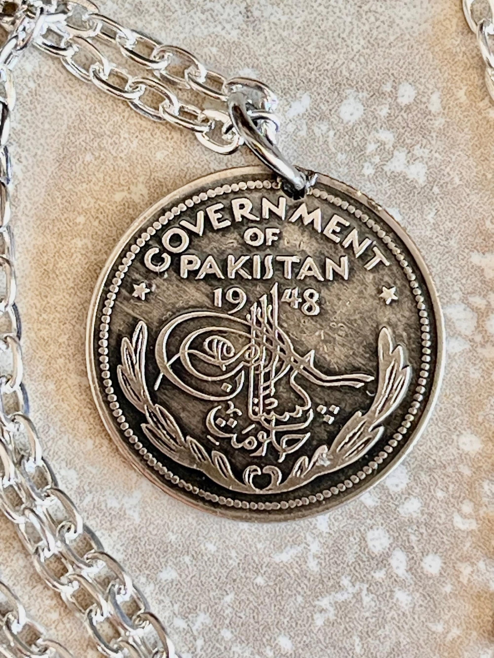 Pakistan Coin Pendant Pakistani Half Rupee Personal Necklace Old Vintage Handmade Jewelry Gift Friend Charm For Him Her World Coin Collector
