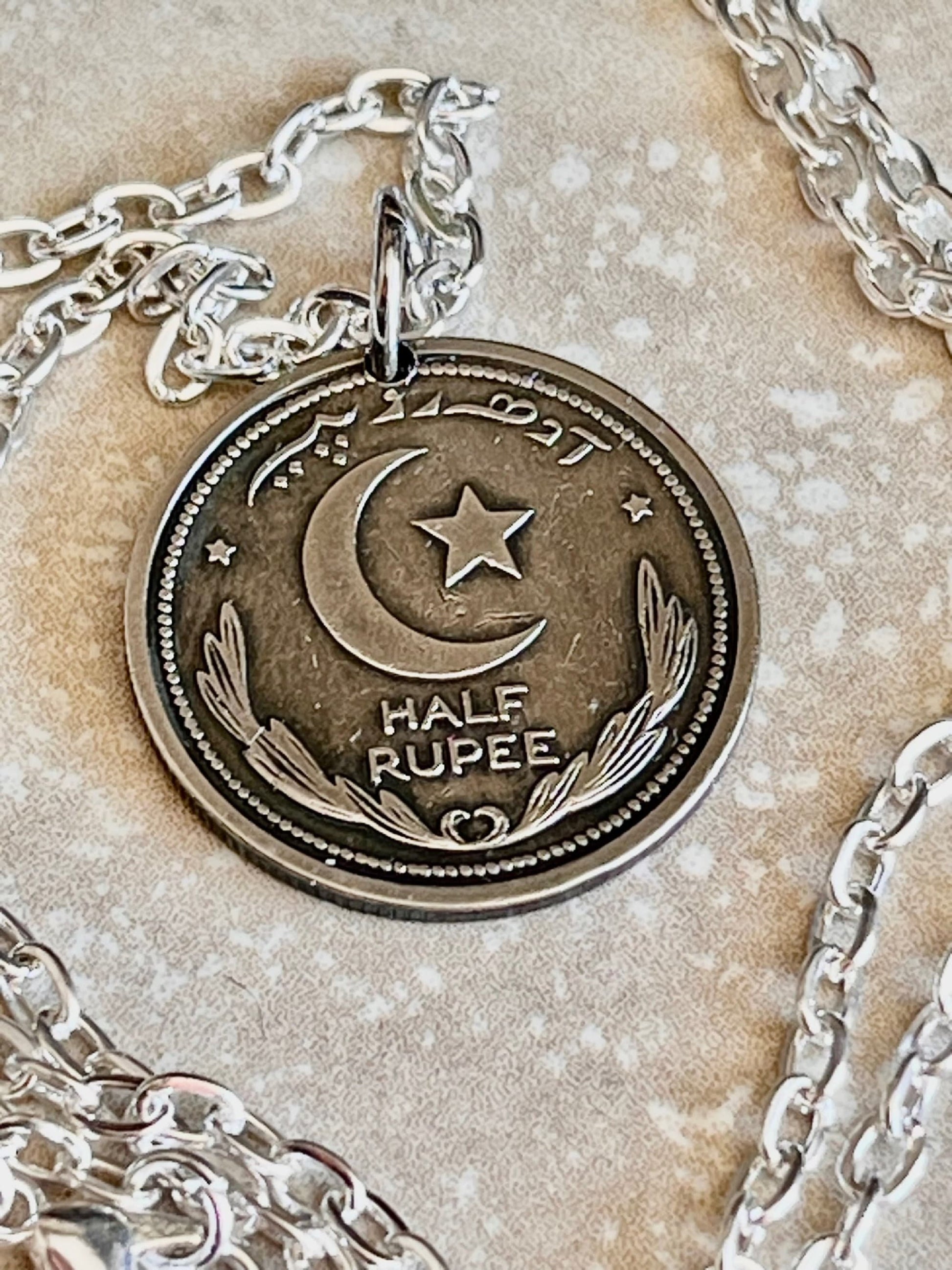 Pakistan Coin Pendant Pakistani Half Rupee Personal Necklace Old Vintage Handmade Jewelry Gift Friend Charm For Him Her World Coin Collector