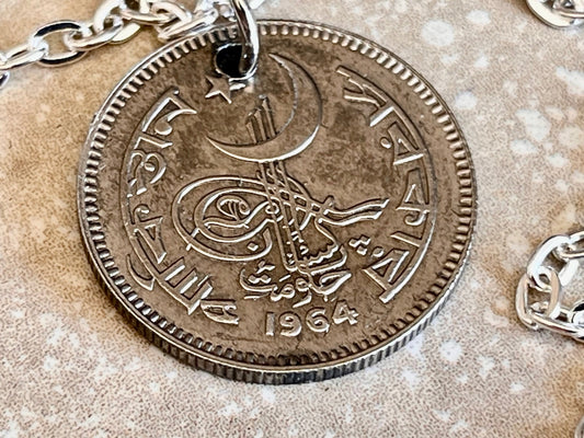 Pakistan Coin Pendant Pakistani 50 PAISA Personal Necklace Old Vintage Handmade Jewelry Gift Friend Charm For Him Her World Coin Collector