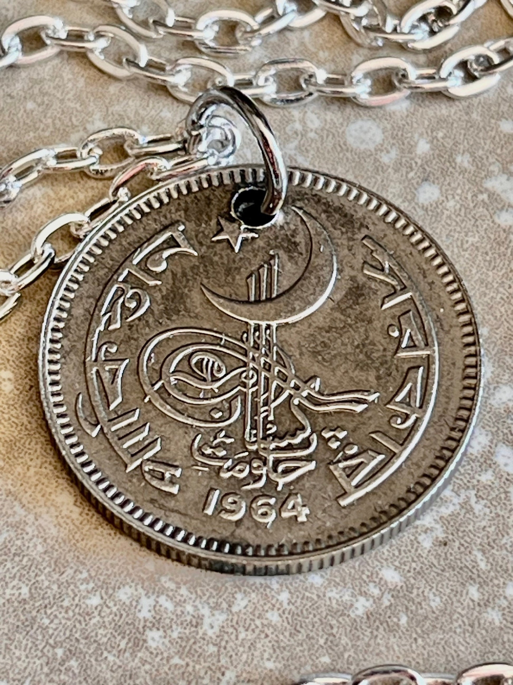 Pakistan Coin Pendant Pakistani 50 PAISA Personal Necklace Old Vintage Handmade Jewelry Gift Friend Charm For Him Her World Coin Collector