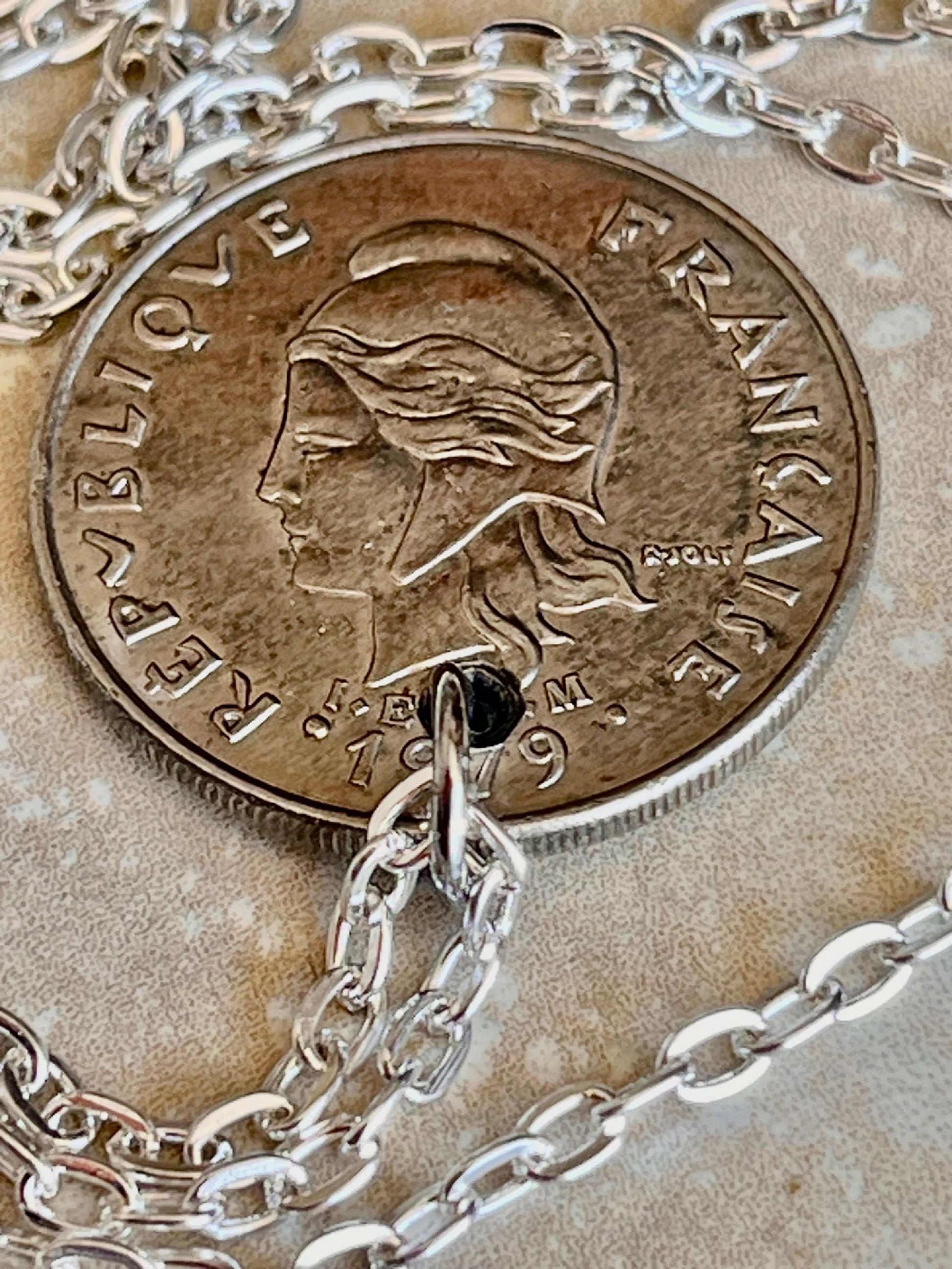 French Polynesia Coin Necklace 20 Francs Handmade Custom Made Charm Gift For Friend Coin Charm Gift For Him, Coin Collector, World Coins
